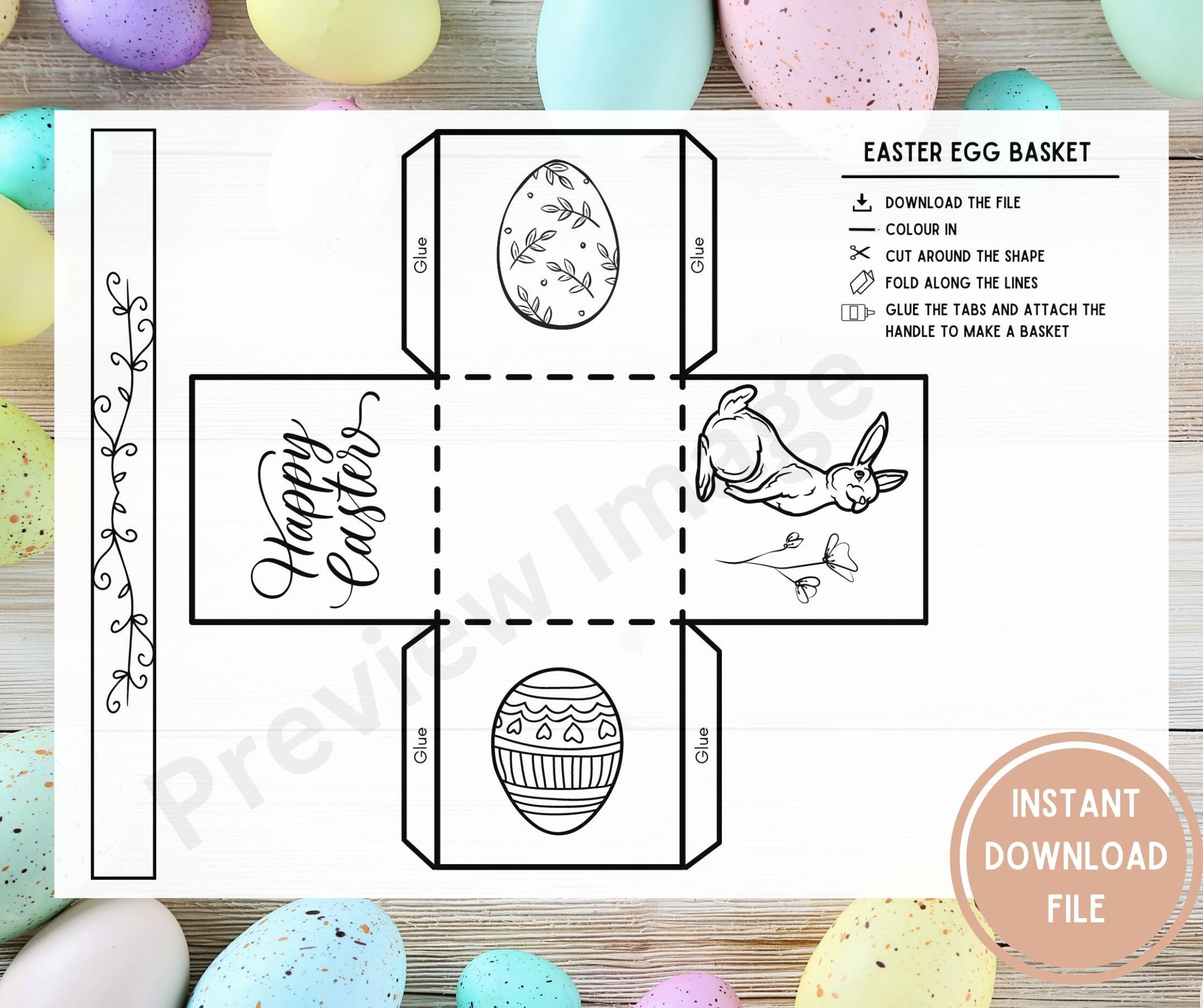 Easter Basket Printable Template For Kids Easter Basket Craft Printable Easter Basket Easter Egg Basket Craft Easter Coloring In Template Etsy Australia