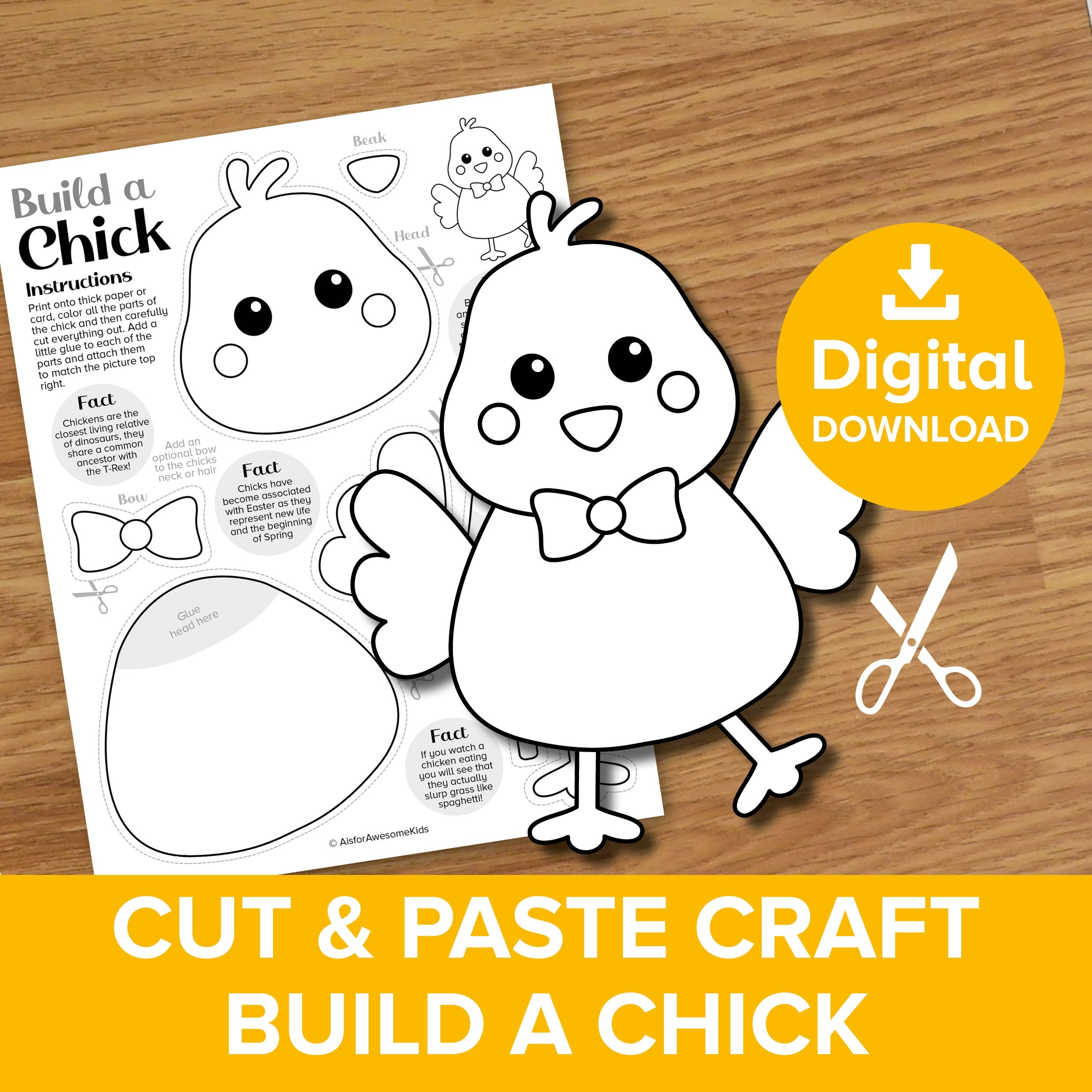 Easter Chick Cut U0026 Paste Craft Printable Build A Chicken Coloring Spring Baby Farm Animals Art Bird Model Making Educational Activity Kit Etsy