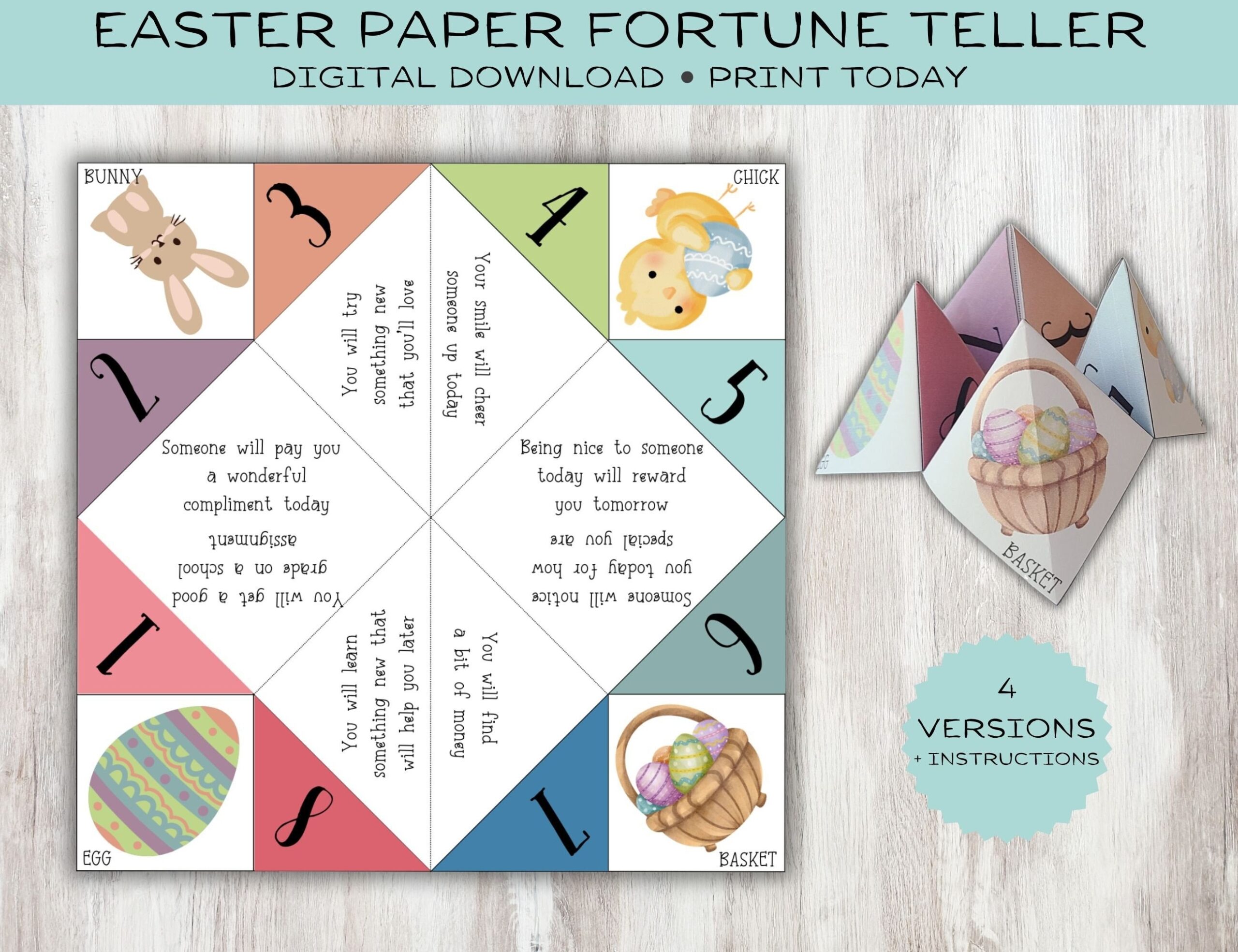Easter Fortune Teller Printable Cootie Catcher Paper Fortune Teller Template Joke Teller Classroom Activity Easter Basket Filler Etsy