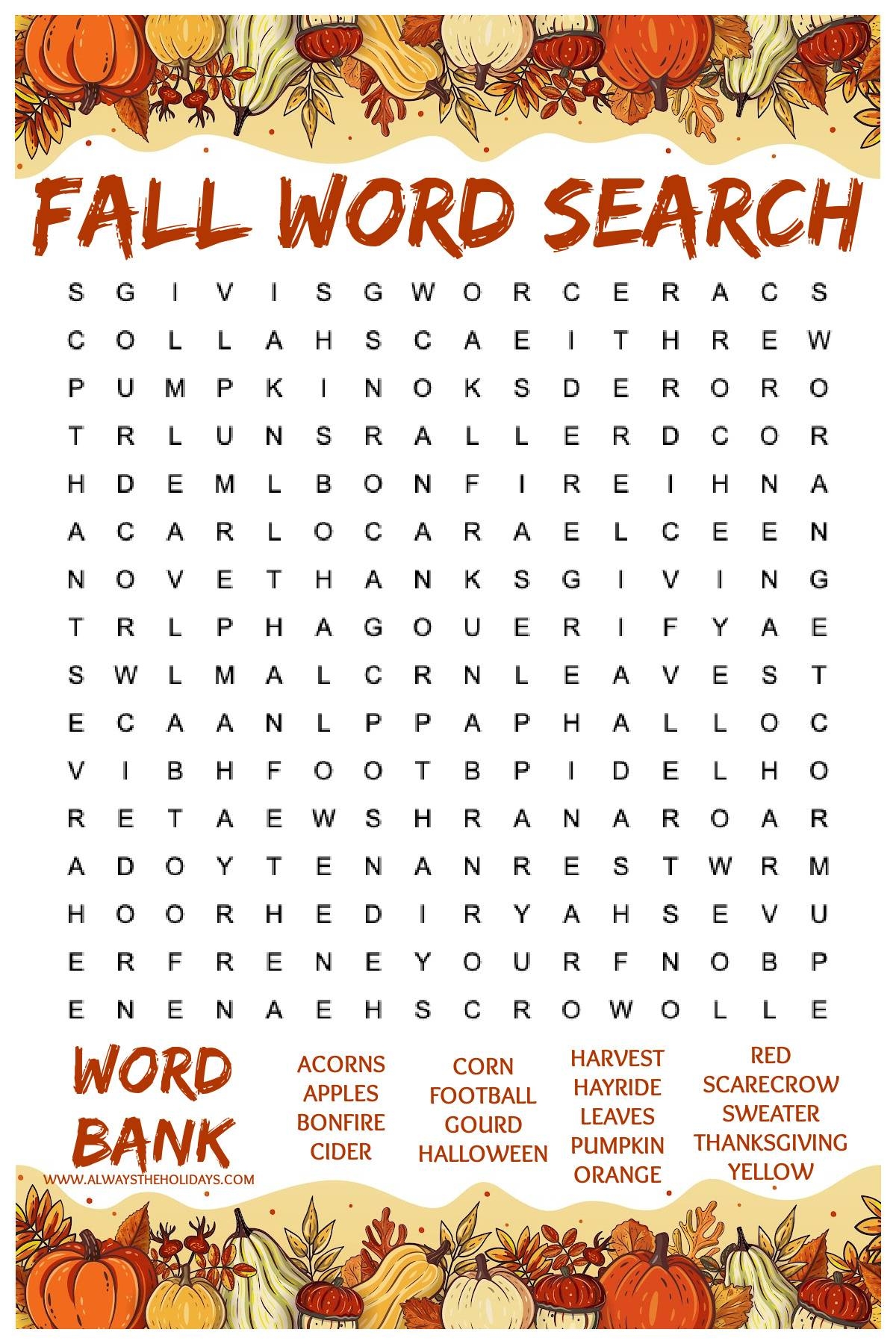 fall word search free printable