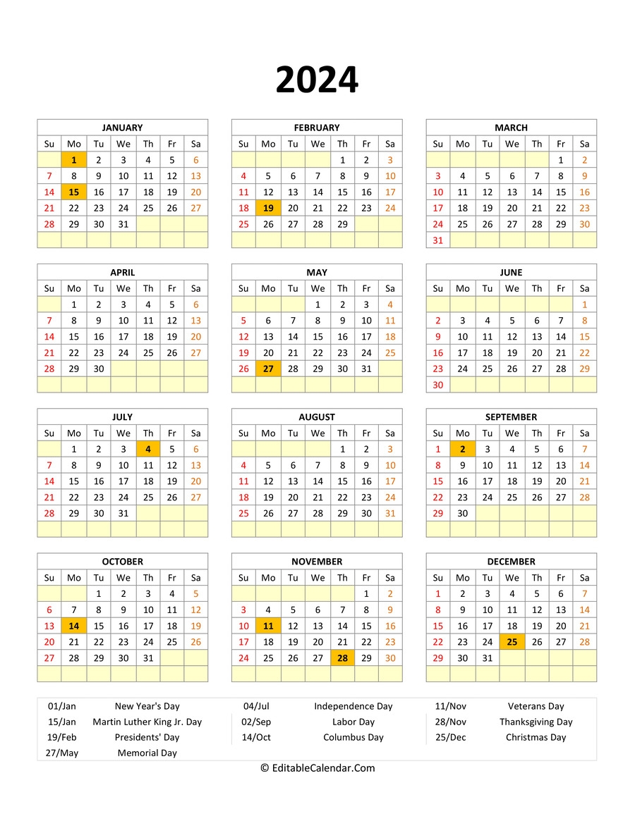 2024 printable calendars with holidays