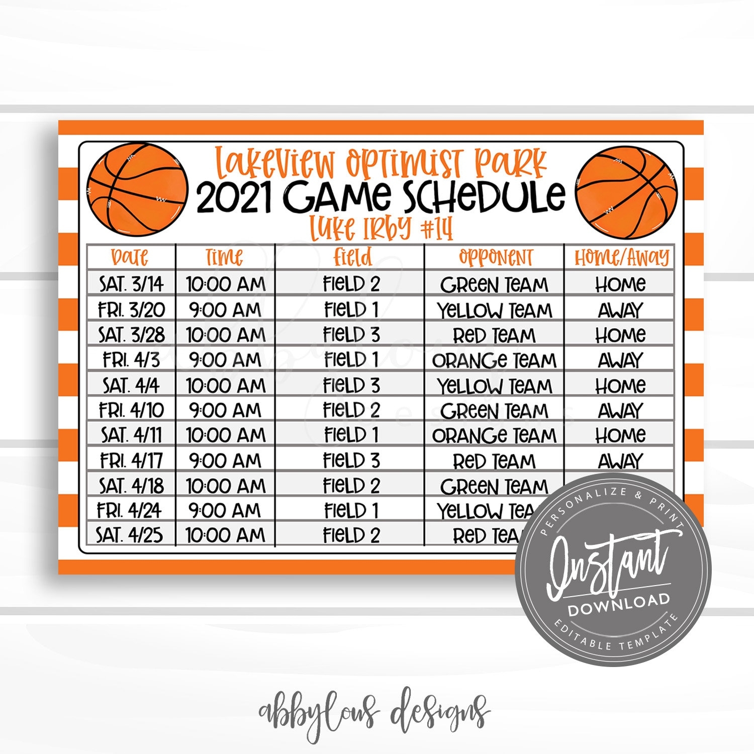 EDITABLE Basketball Game Schedule Printable Practice Schedule 