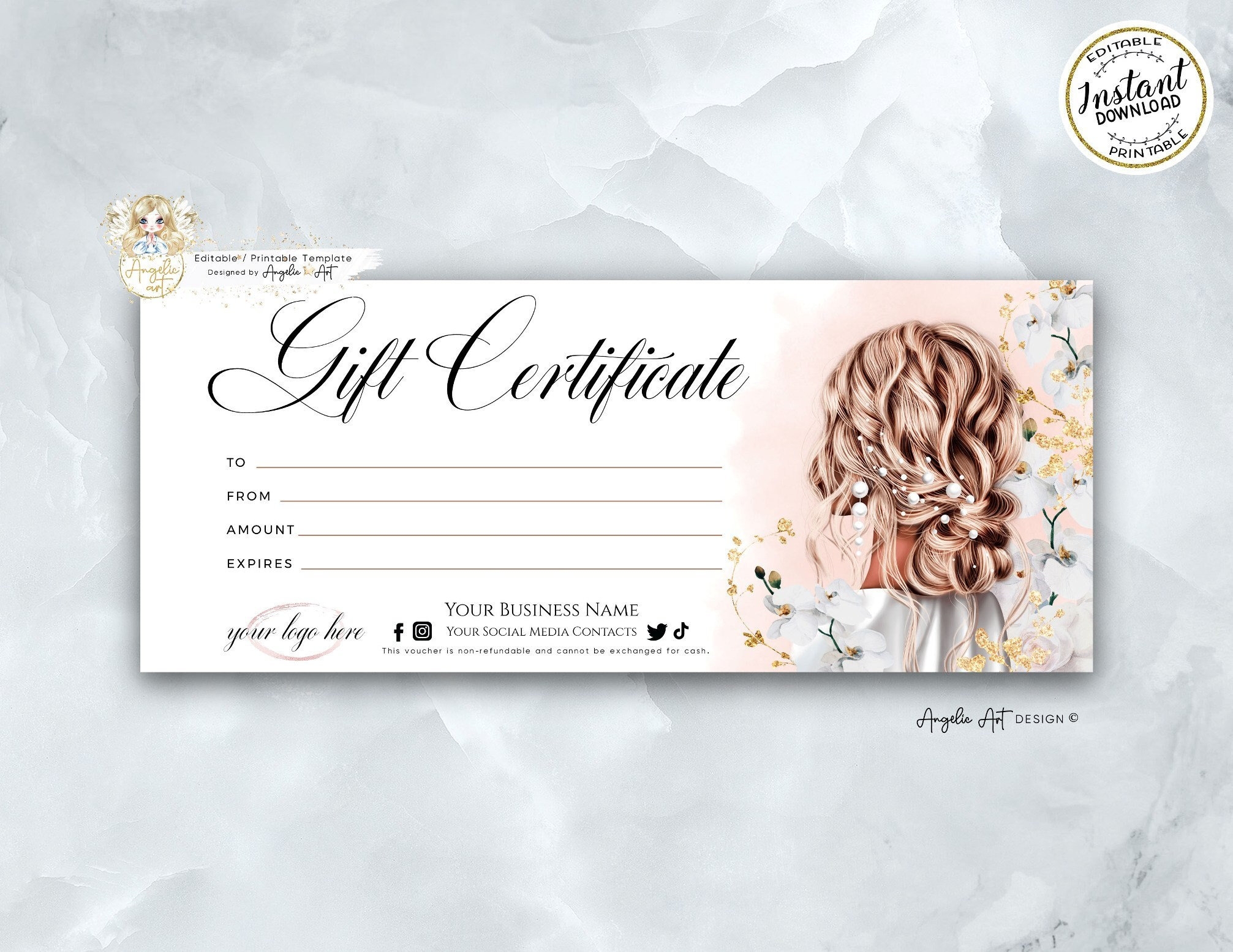 Editable Beauty Gift Certificate Template Hair Salon Gift Voucher Hair Stylist Printable Gift Card Template Bridal Hair Certificate Template Etsy Australia