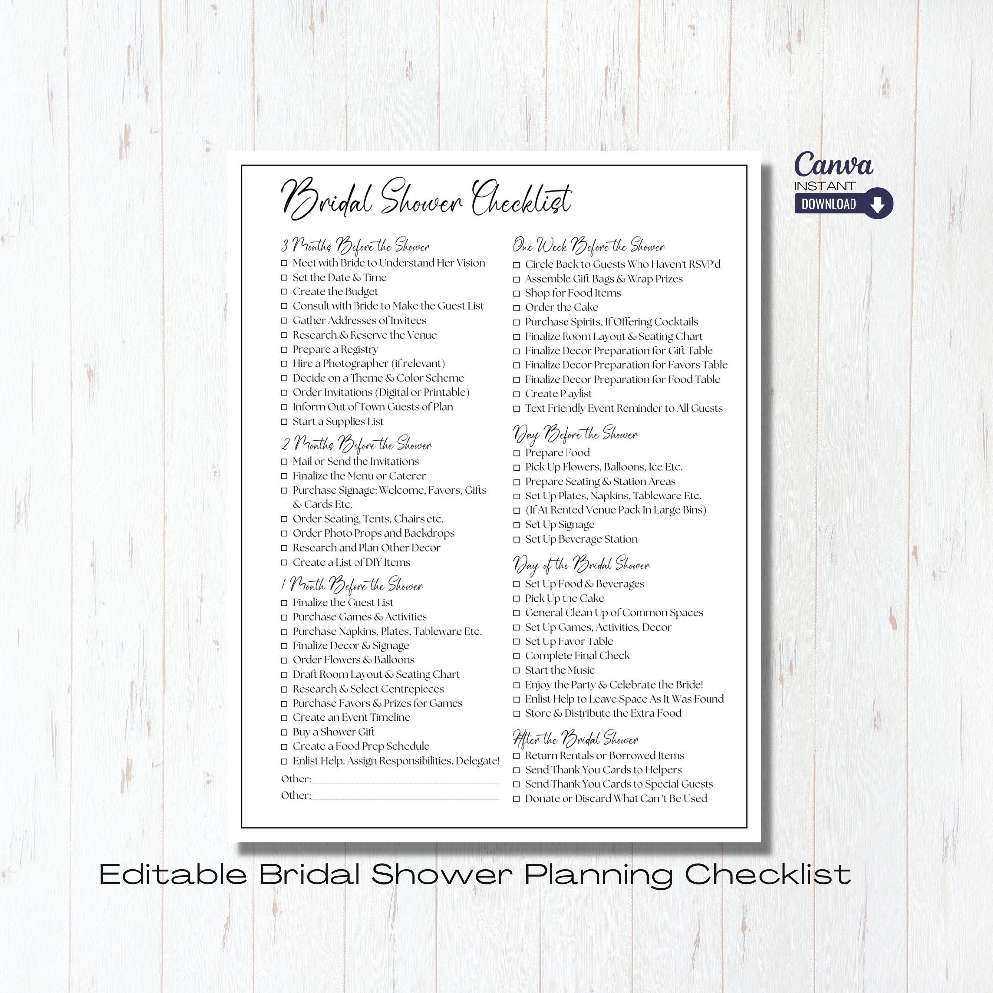 Editable Bridal Shower Planning Checklist Template Printable 