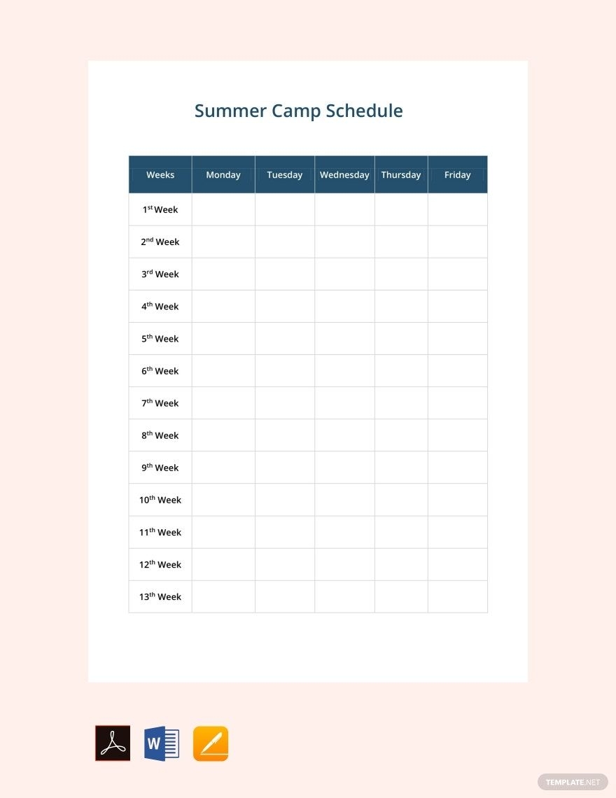 Editable Camp Schedule Templates In Word To Download