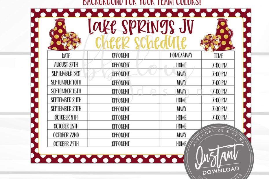EDITABLE Cheer Schedule Printable Practice Schedule Printable