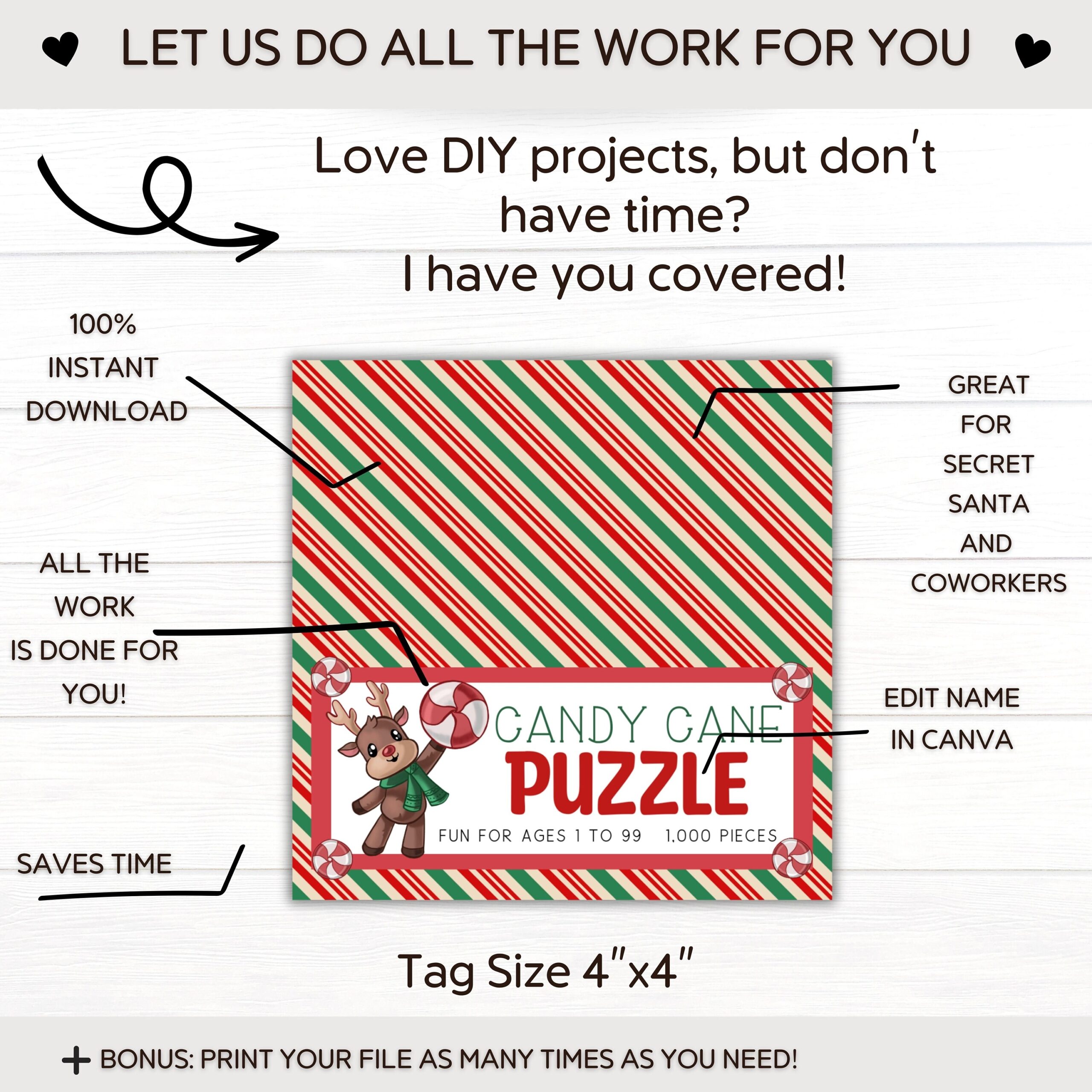 Editable Christmas Candy Cane Puzzle White Elephant Gag Gift 