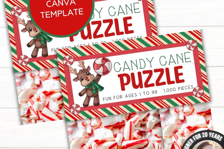 Editable Christmas Candy Cane Puzzle White Elephant Gag Gift