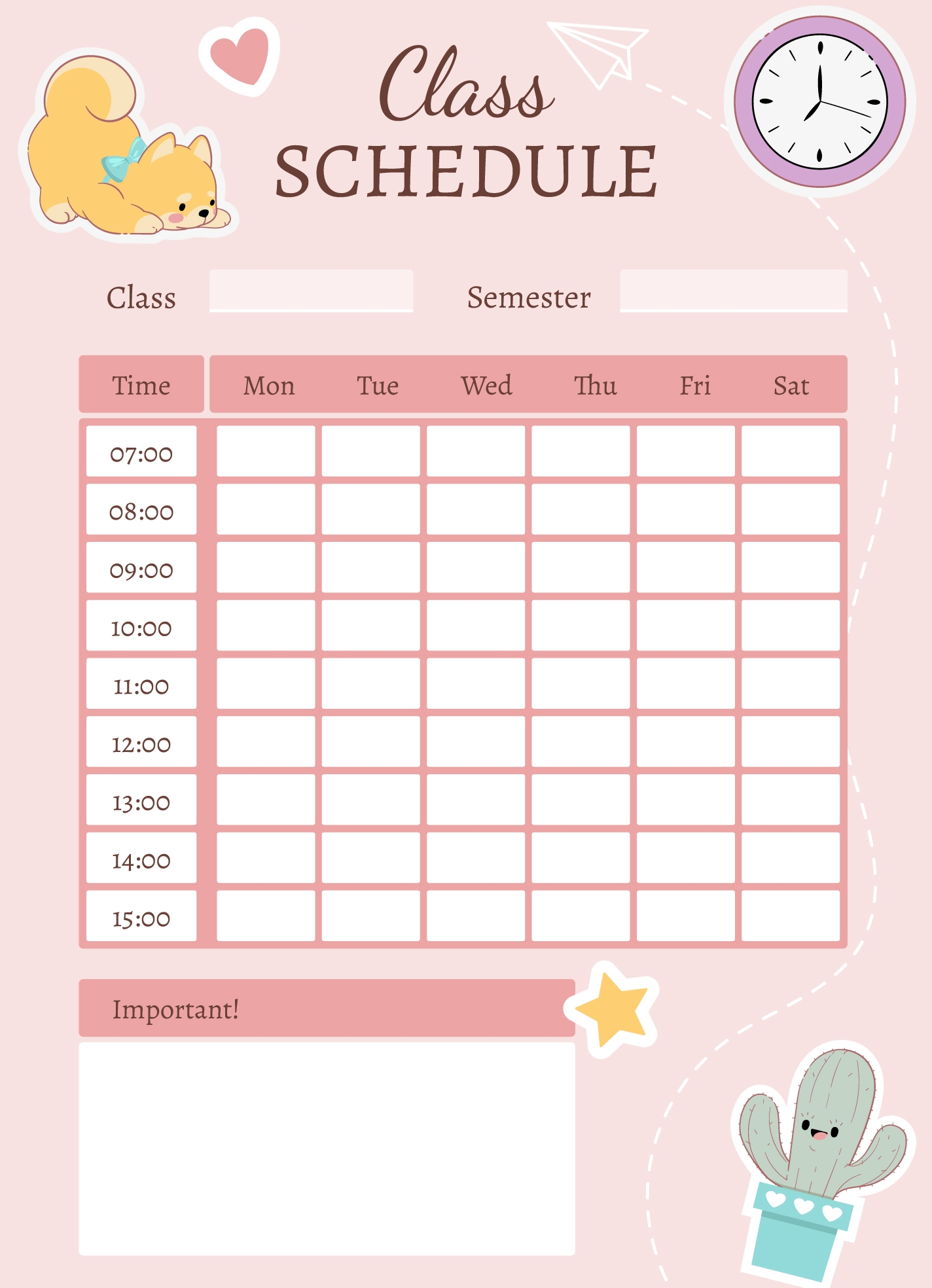 Editable Cute Class Schedule Free Google Docs Template Gdoc io