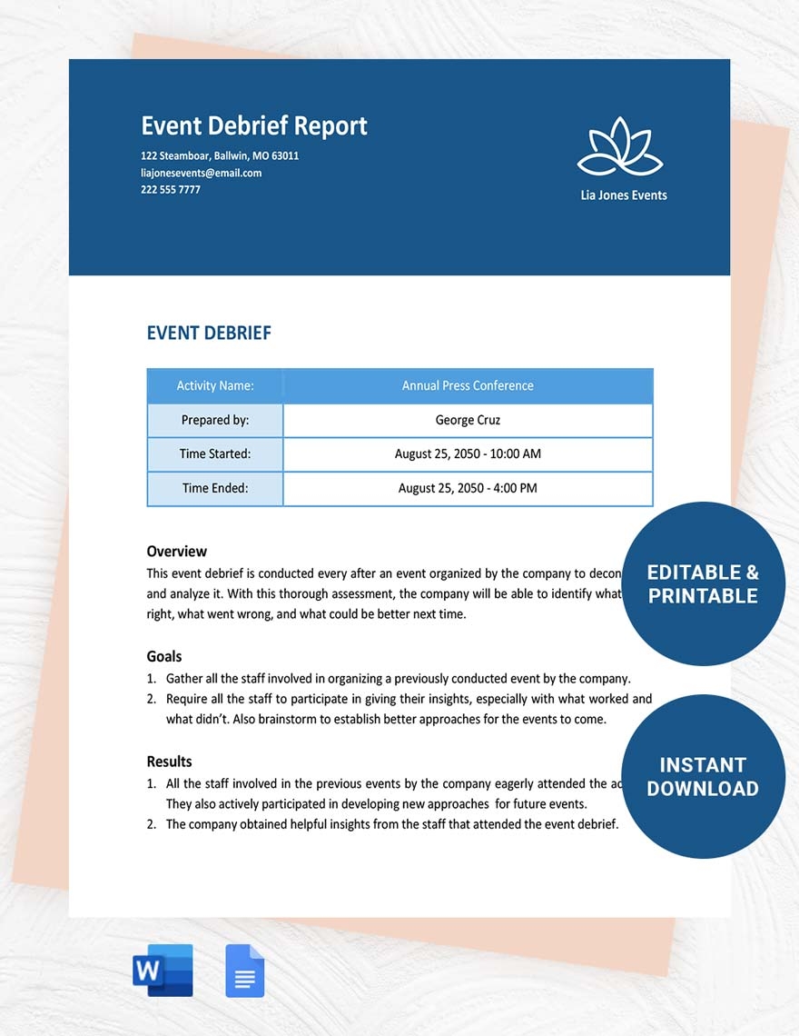 event debrief template