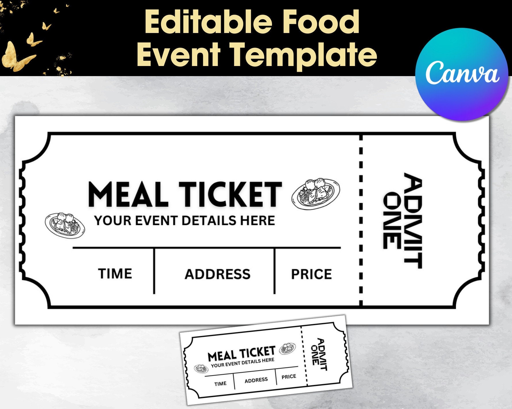 Editable Food Event Ticket Food Ticket Printables Editable Meal Ticket Template Printable DIY Event Ticket Ticket Template Etsy