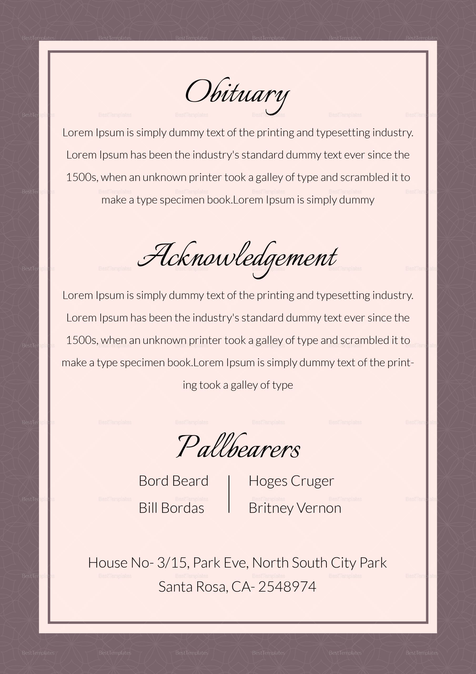 free printable obituary templates