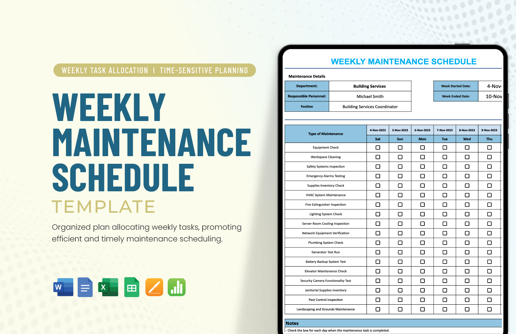 Editable Maintenance Schedule Templates In Excel To Download