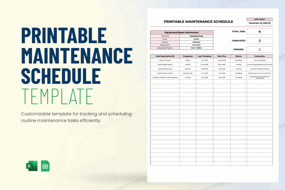 Editable Maintenance Schedule Templates In Excel To Download