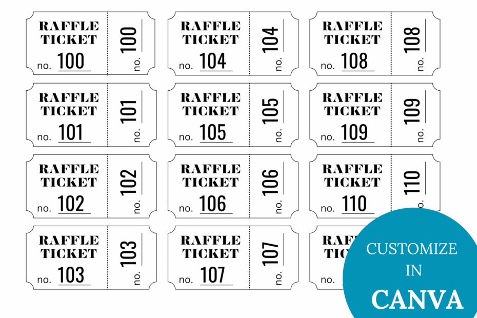 Editable Numbered Raffle Ticke With Numbers 1 To 204