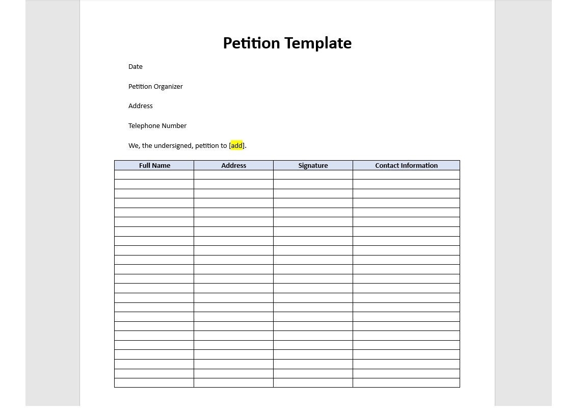 free printable petition template