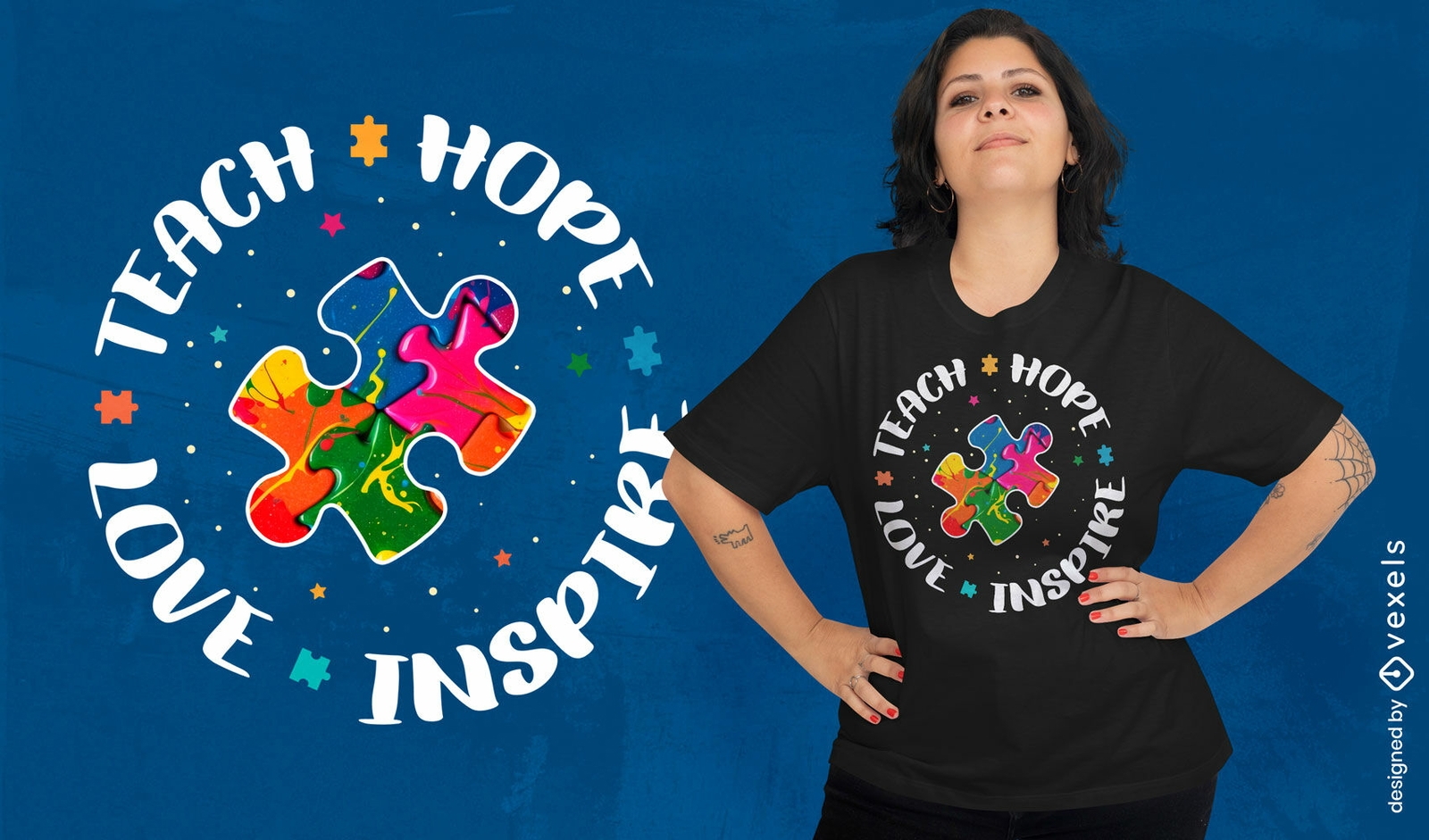 Educational Autism Puzzle T shirt Design PSD Editable Template
