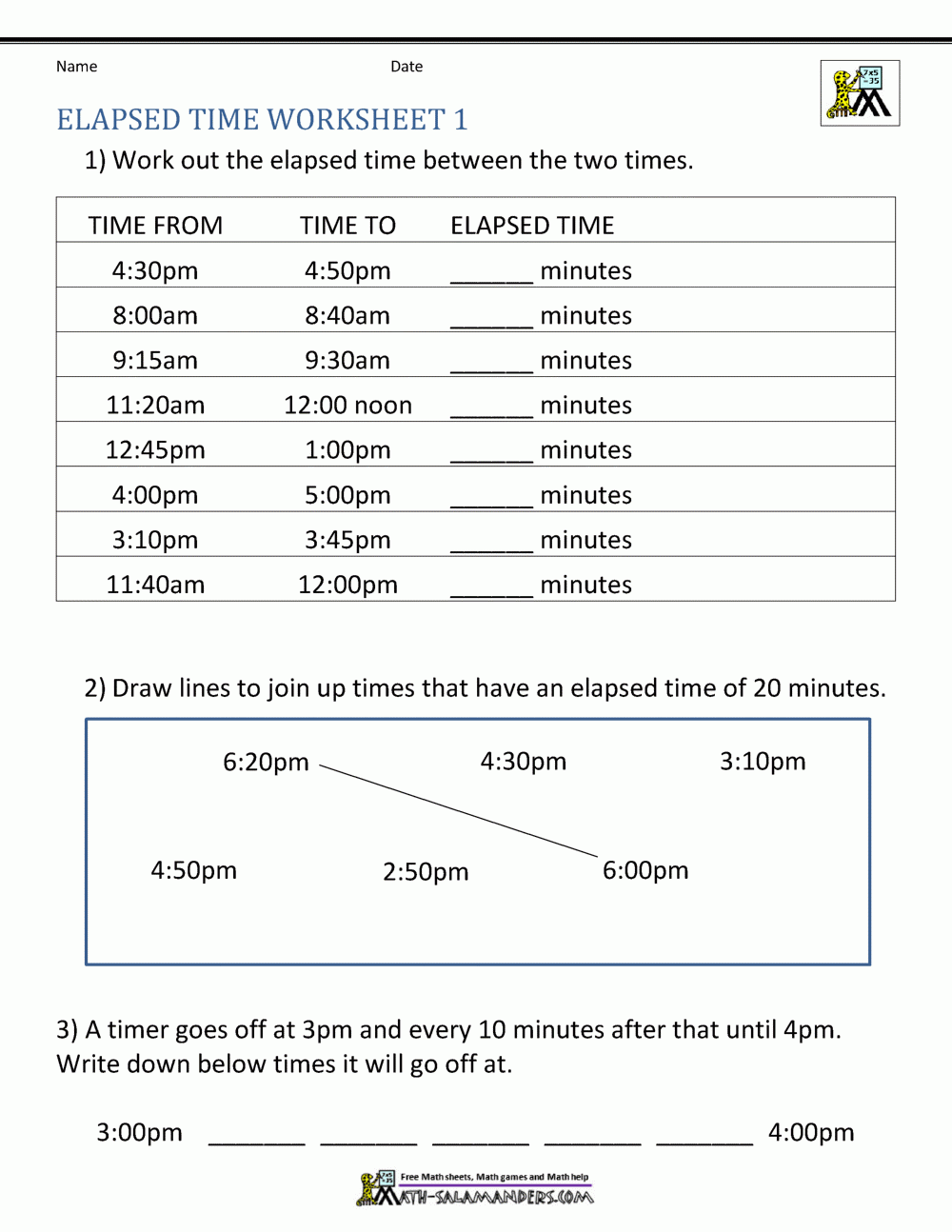Elapsed Time Worksheets