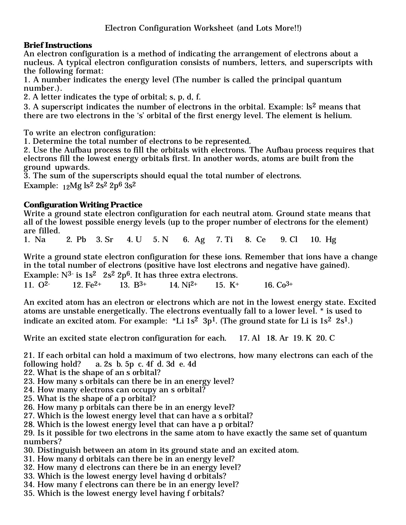 Electron Configuration Worksheet and Lots More Flip EBook Pages 1 6 AnyFlip