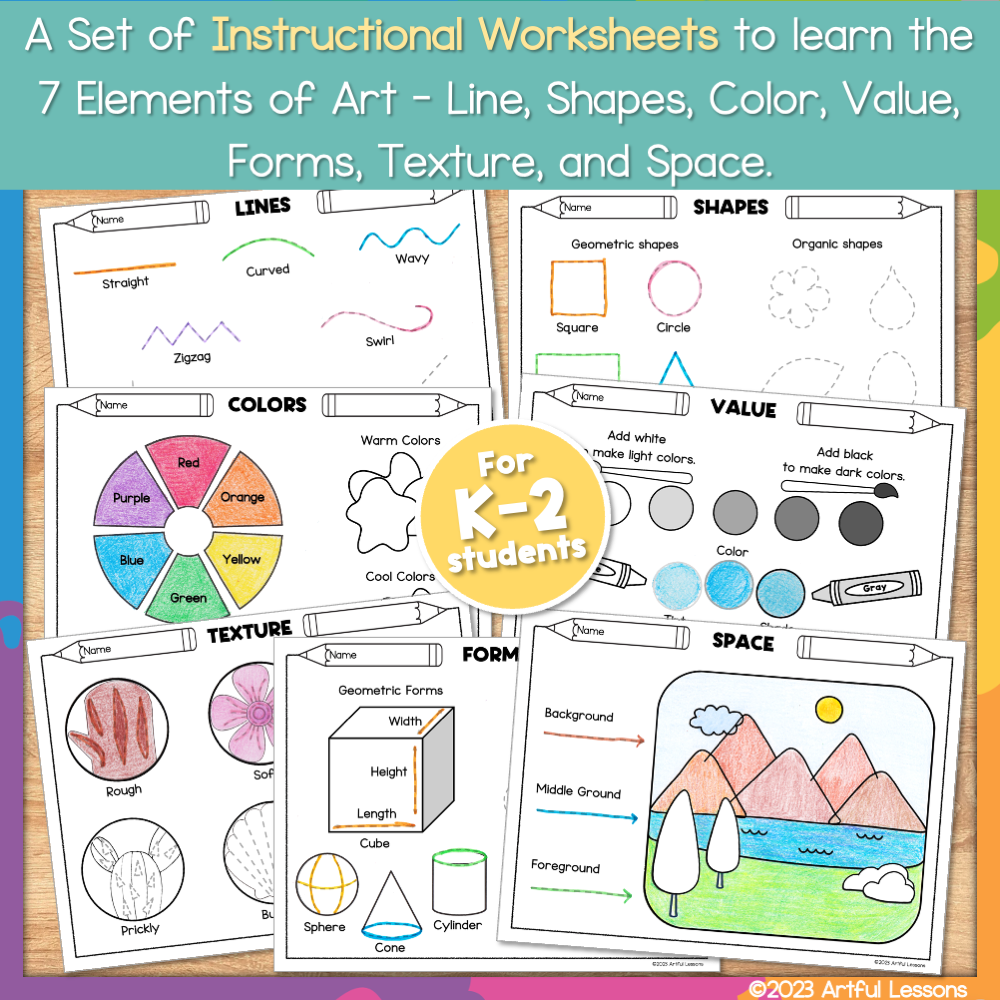 ELEMENTS Of ART Lessons Elementary Art Curriculum Art Activities Line Shape Color Value Form Texture Space Classful