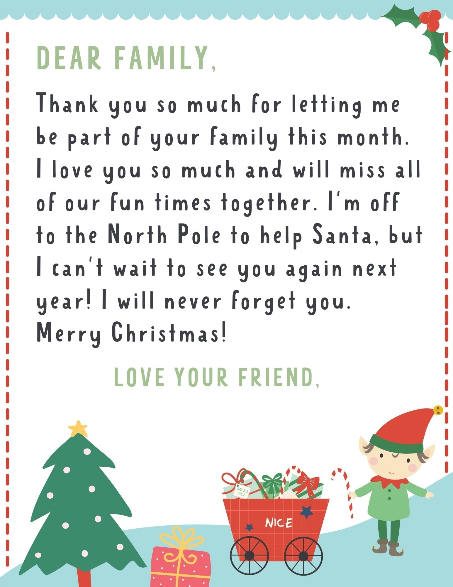 elf on the shelf goodbye letter free printable