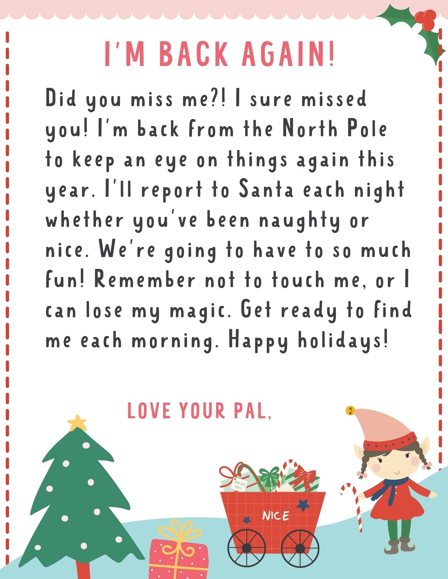 elf on the shelf letter printable free