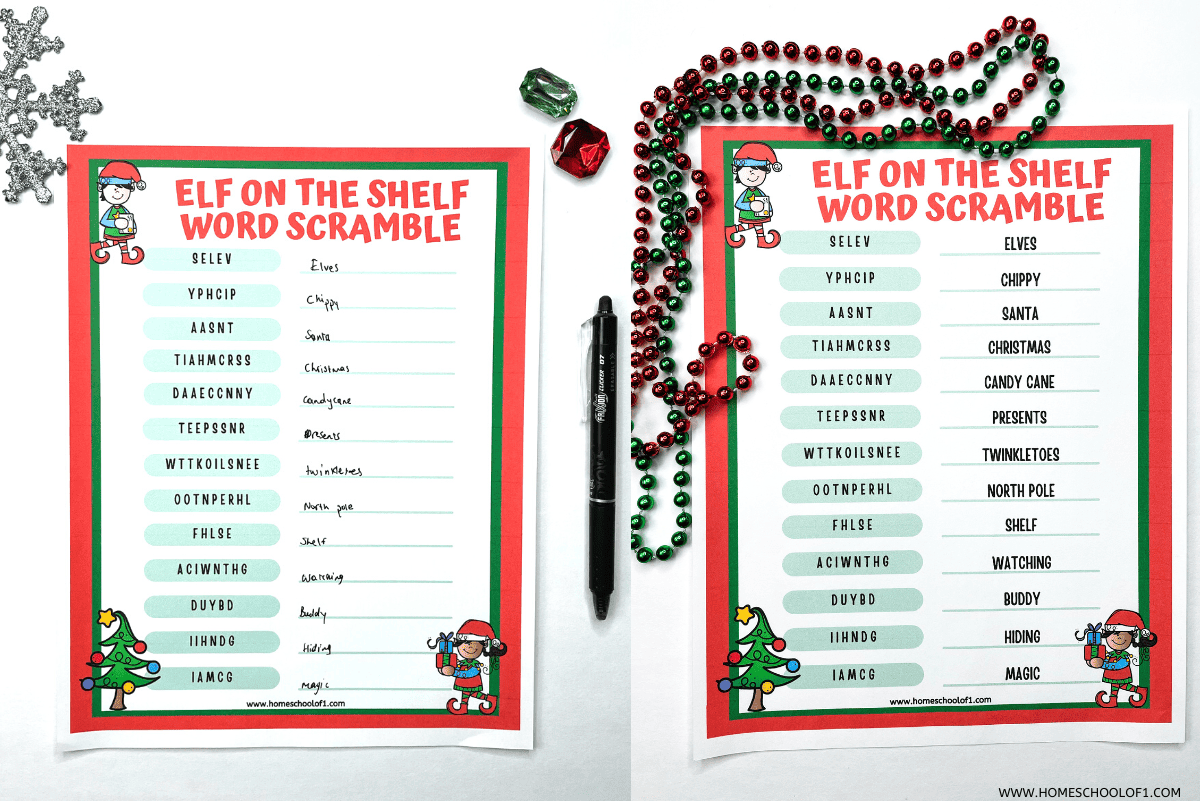 Elf On The Shelf Word Scramble Easy U0026 Hard Version 