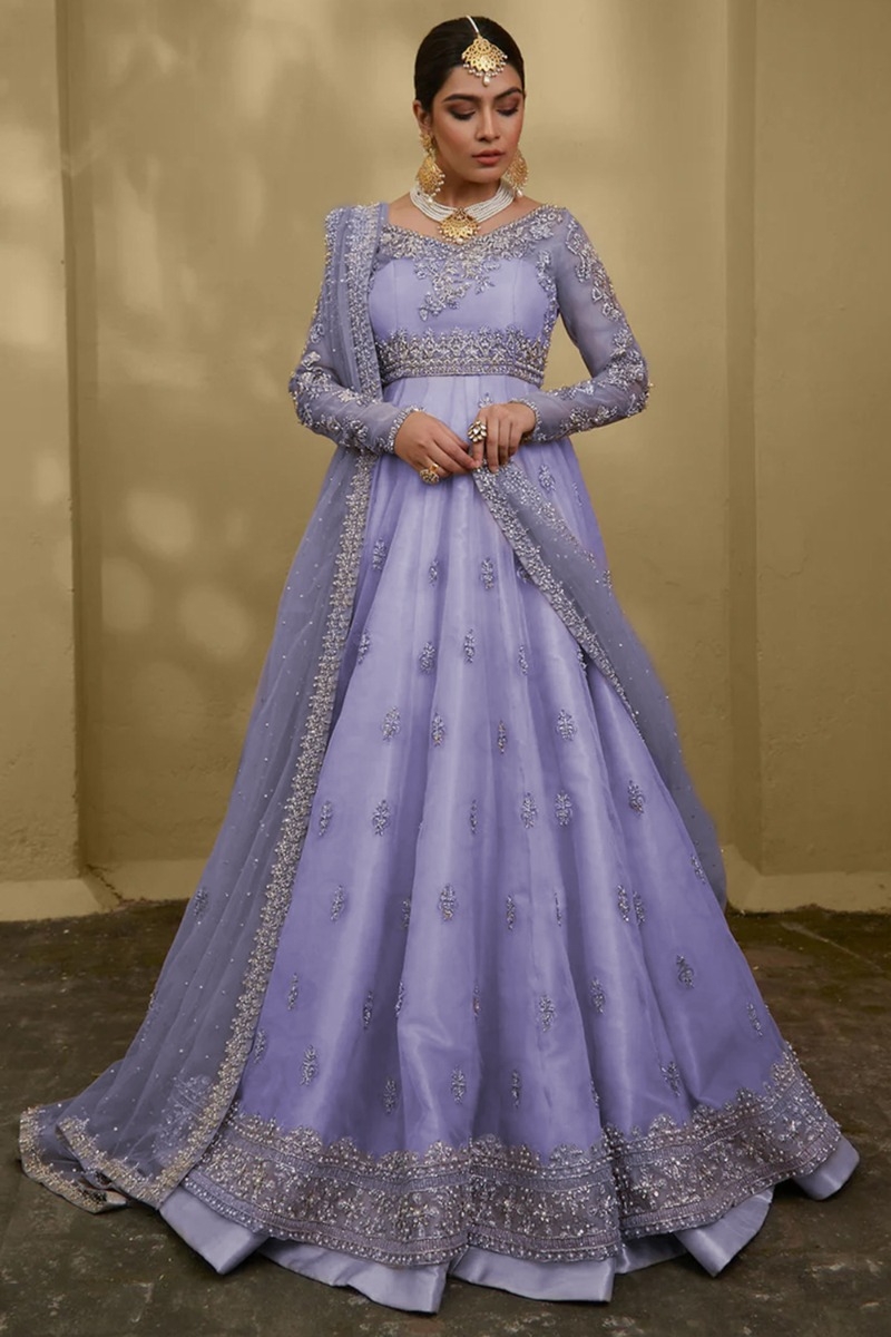 Embroidered Organza Lavender Purple Wedding Anarkali Suit