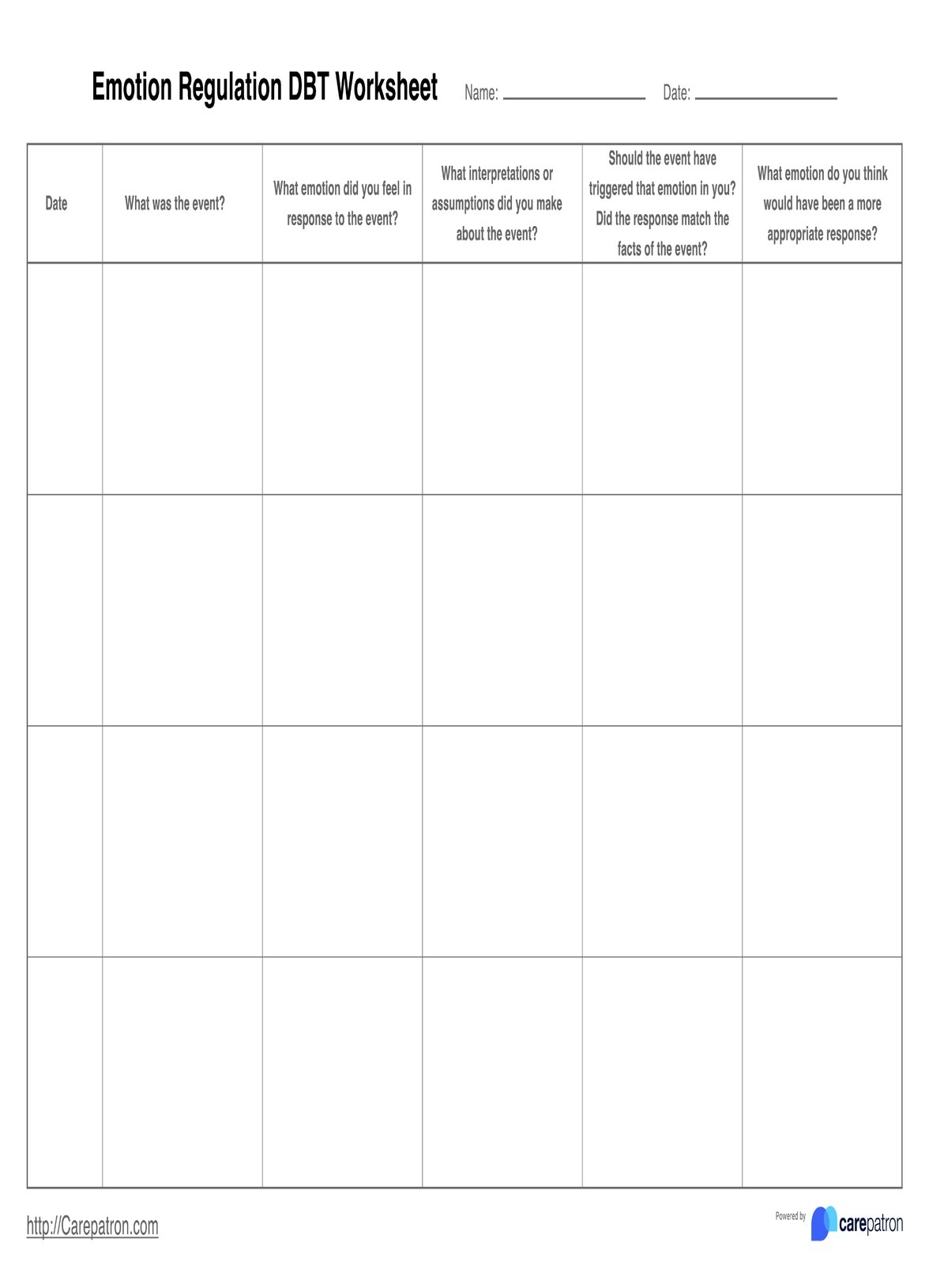 emotion regulation worksheets