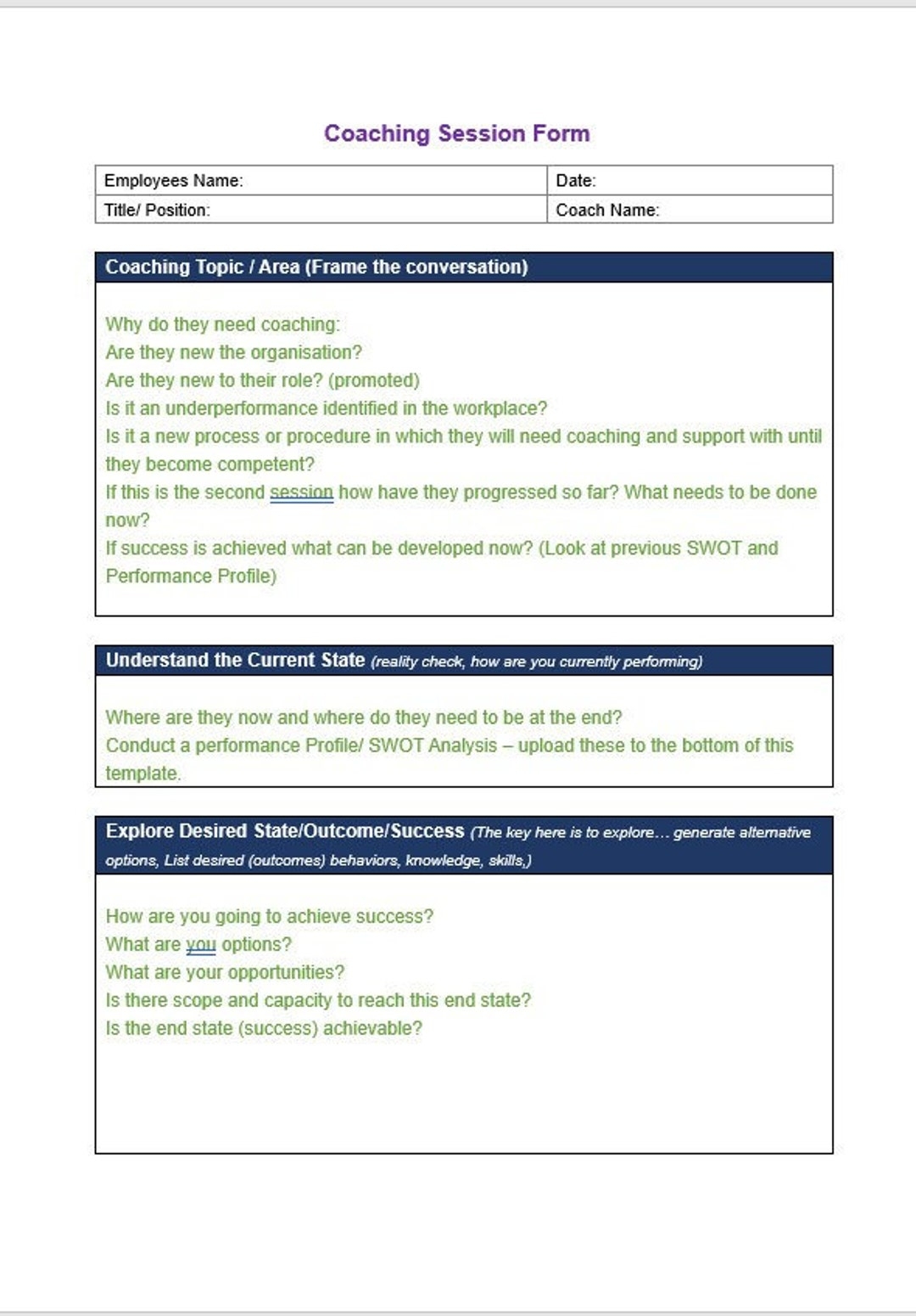 printable coaching form template