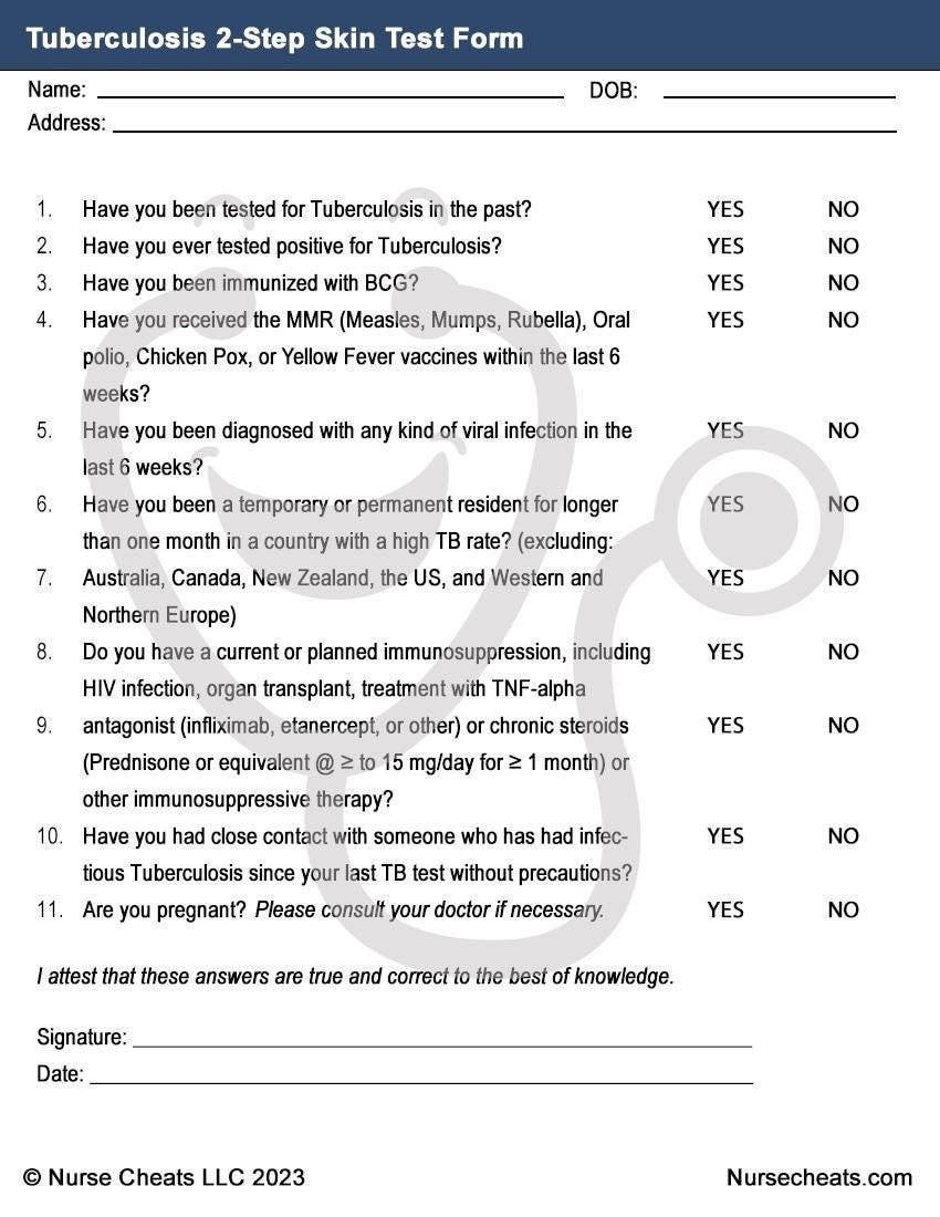 Employment 2 Step TB Tuberculosis Test blank U0026 Printable 2 Pages Etsy UK
