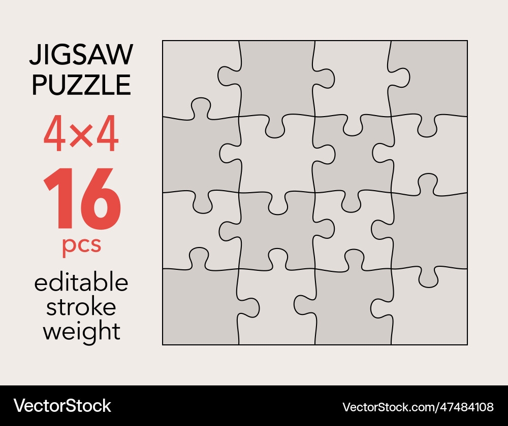 Empty Jigsaw Puzzle Grid Template 4x4 Shapes 16 Vector Image