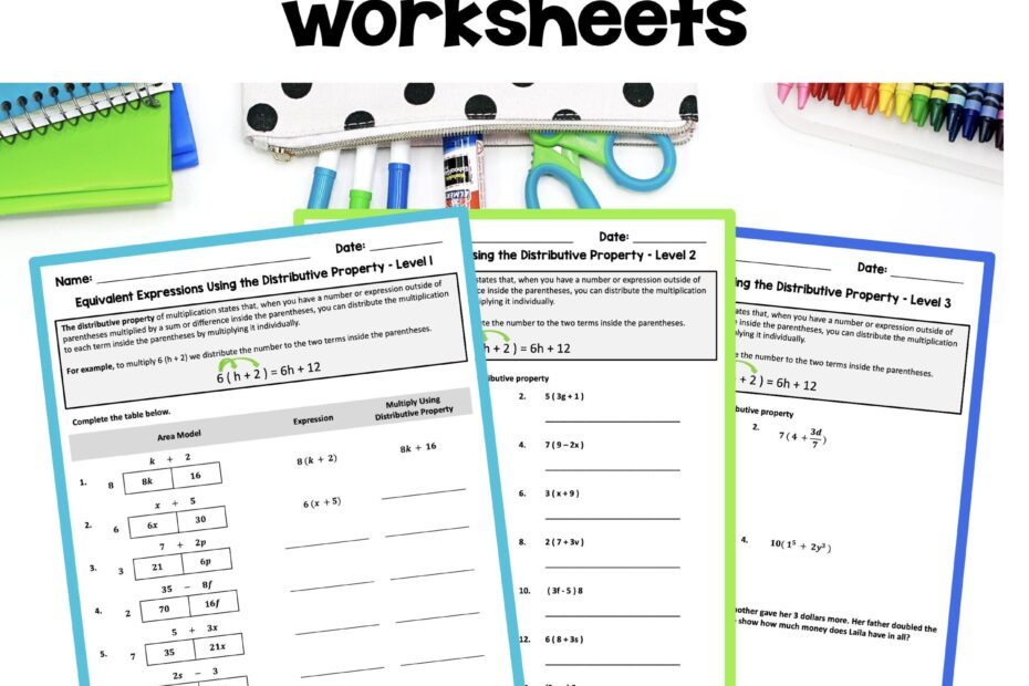 Equivalent Expressions Using The Distributive Property Worksheets