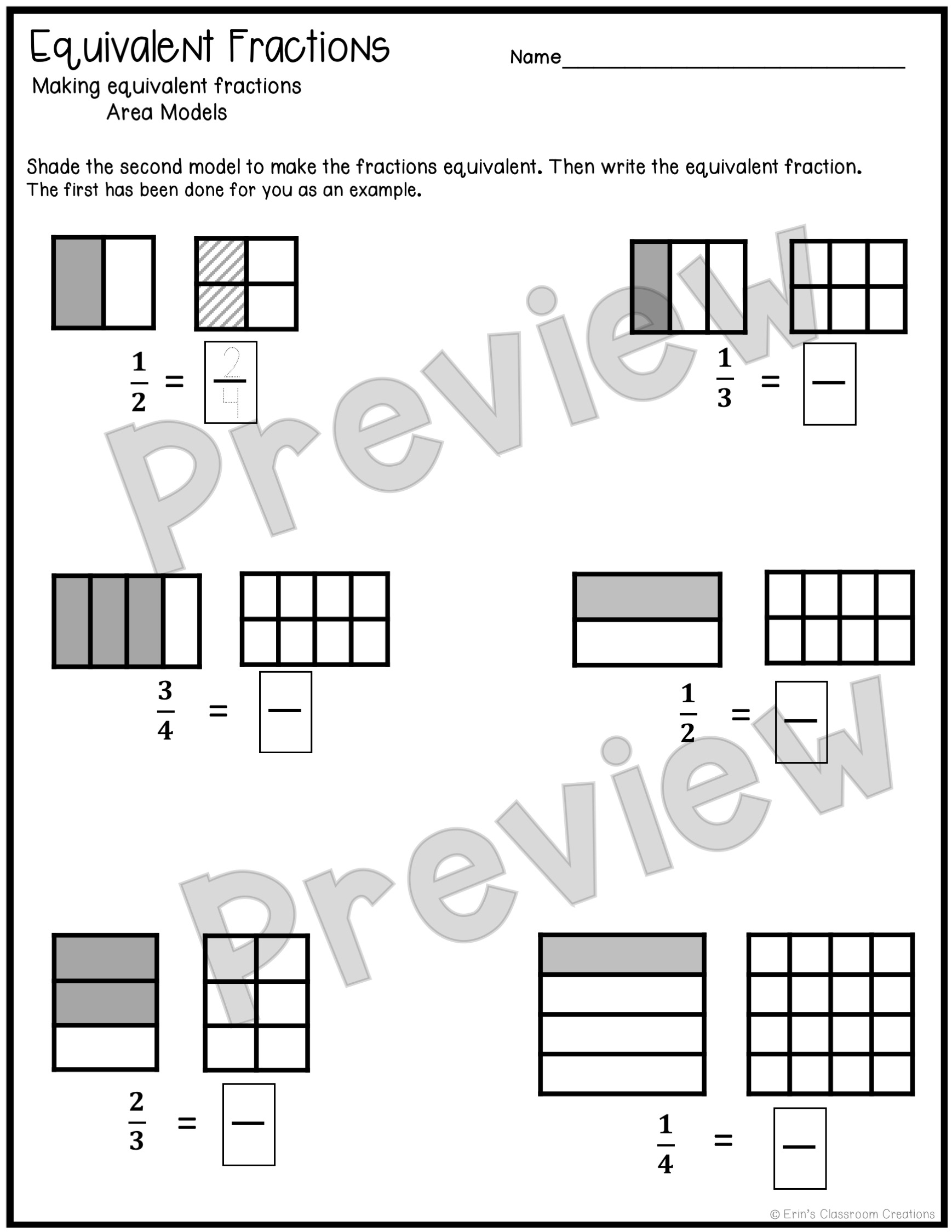 Equivalent Fraction Worksheets With Visual Models