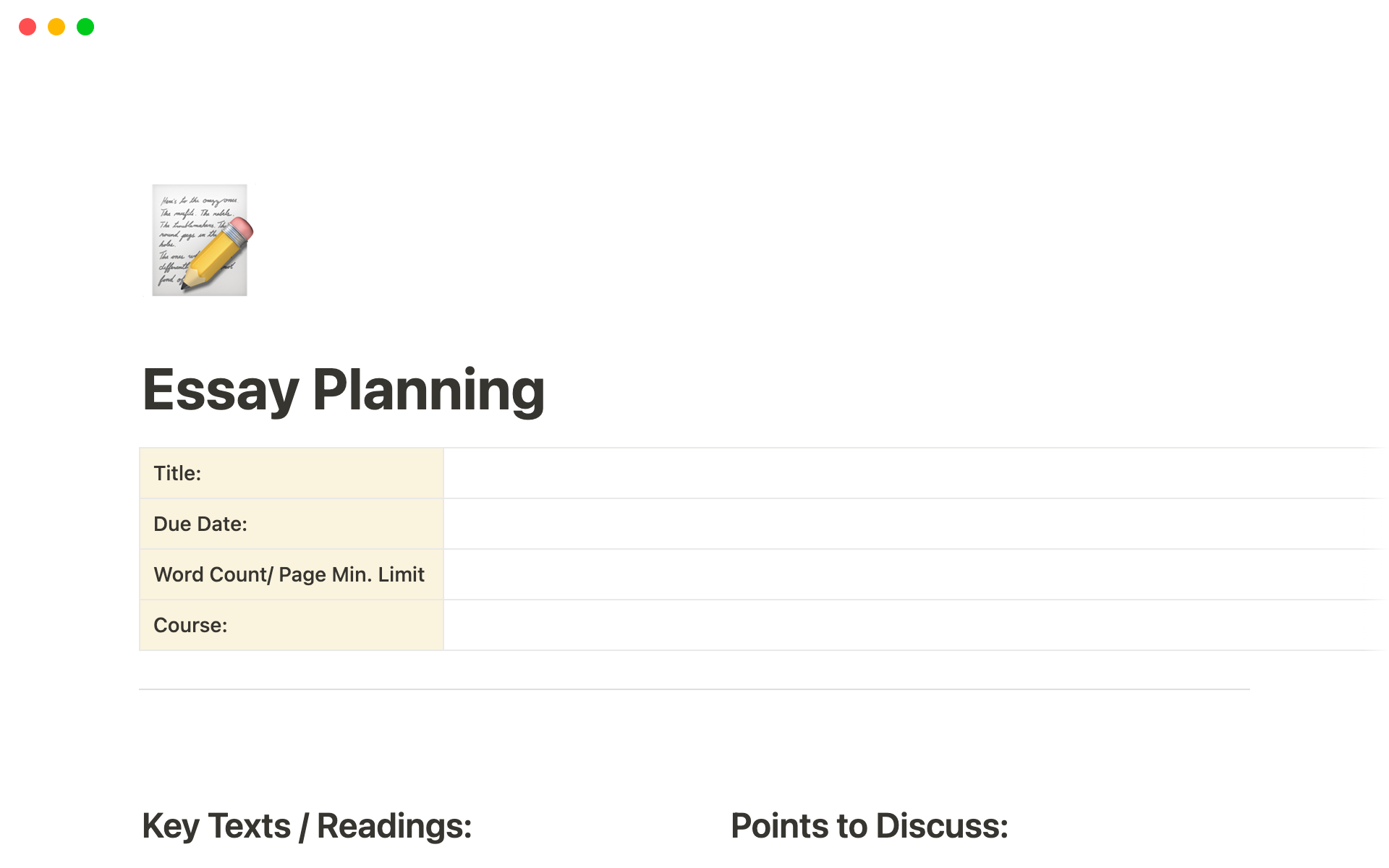 essay planning template