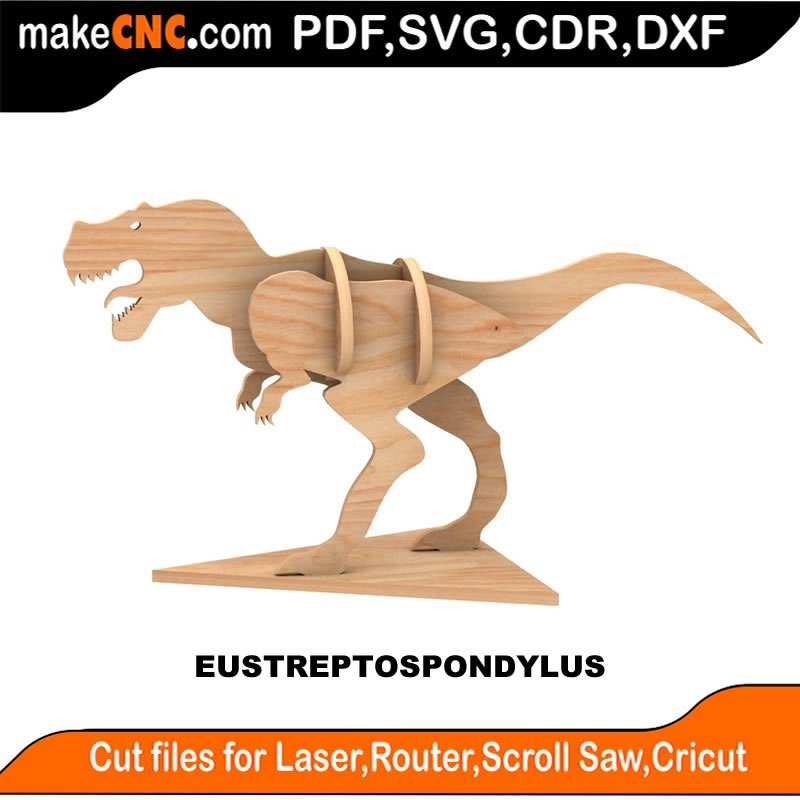 Eustreptospondylus Kool Dino 3D Puzzle Laser Cut Scroll Saw CNC Router Template Pattern DXF CDR SVG LaserscrollSVG