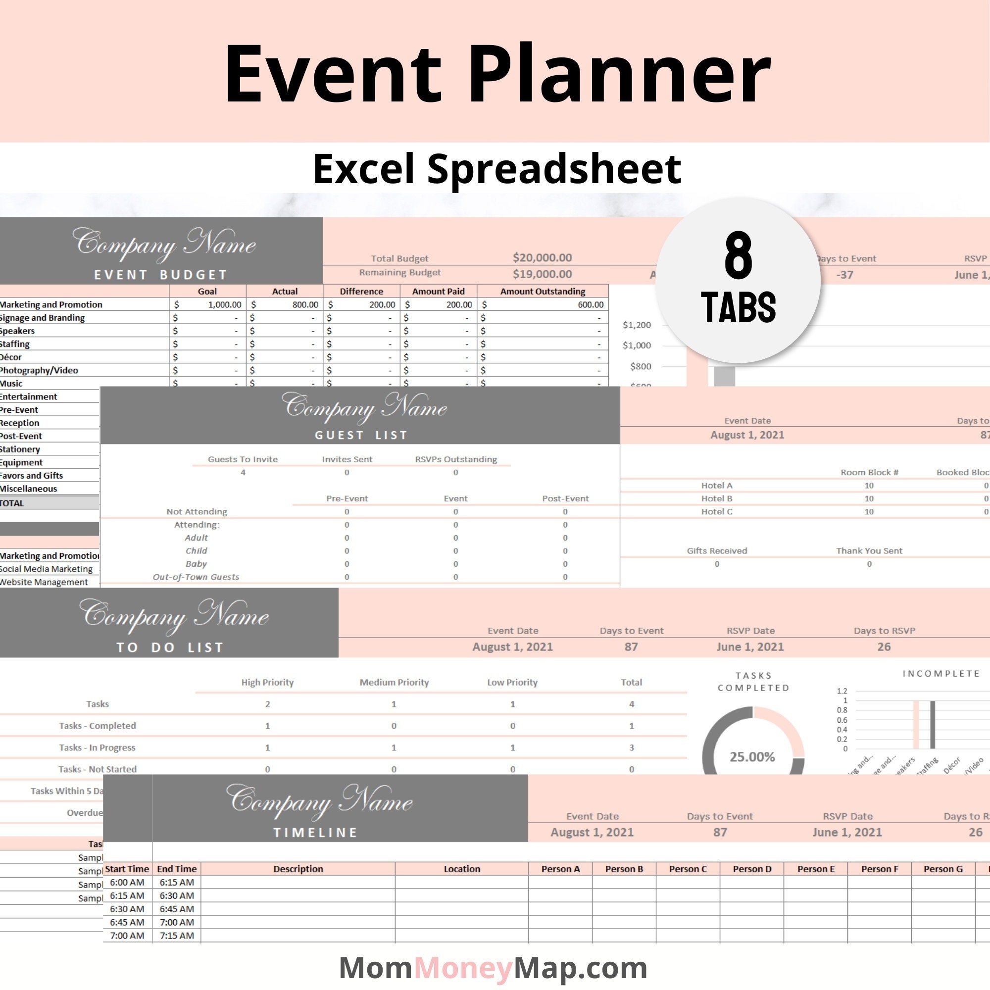 Event Planner Excel Spreadsheet Bundle With A Budget Guest List To Do Checklist Timeline Party Planning Template Instant Download Etsy UK