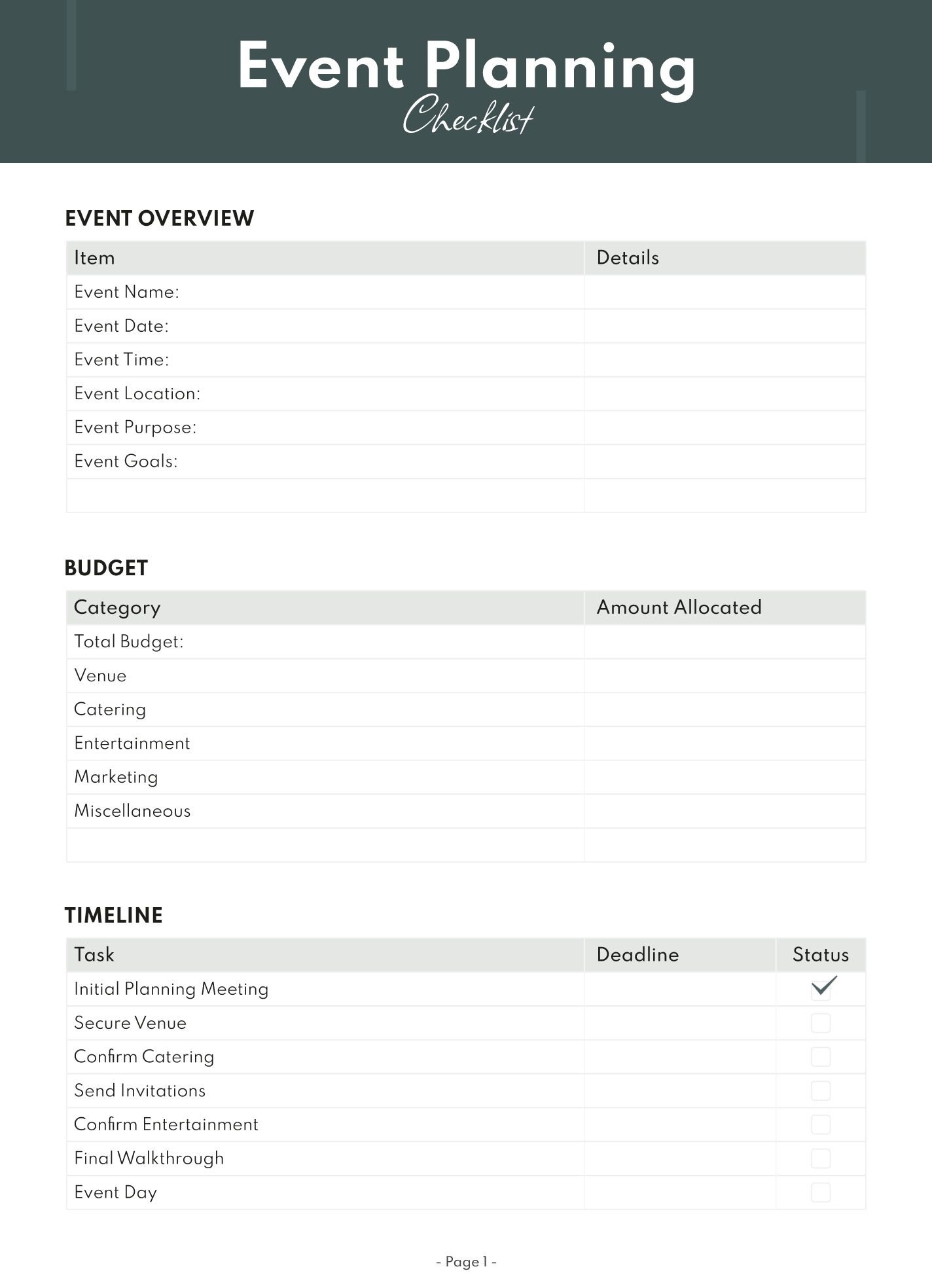 free event planning templates