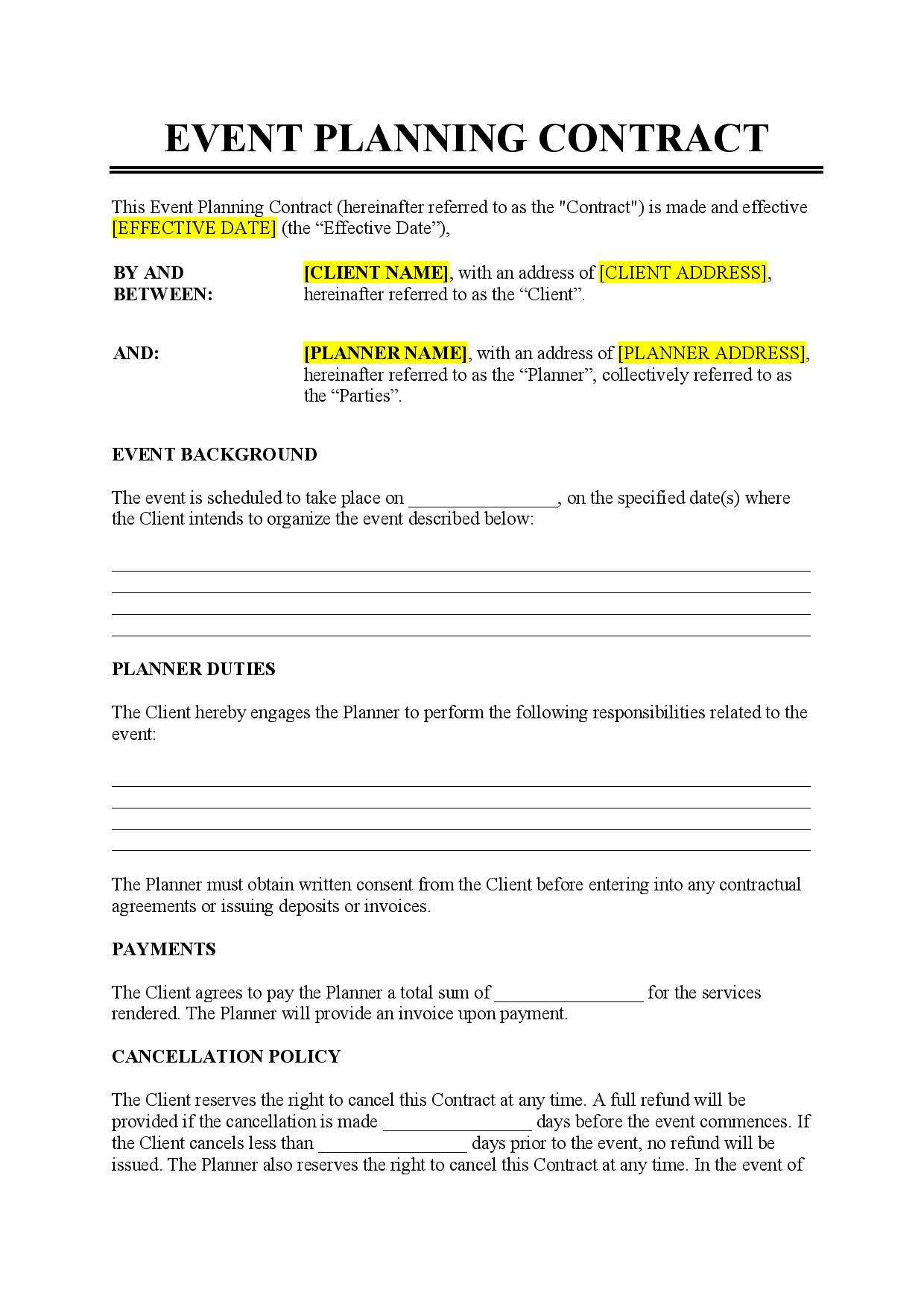 event agreement contract template