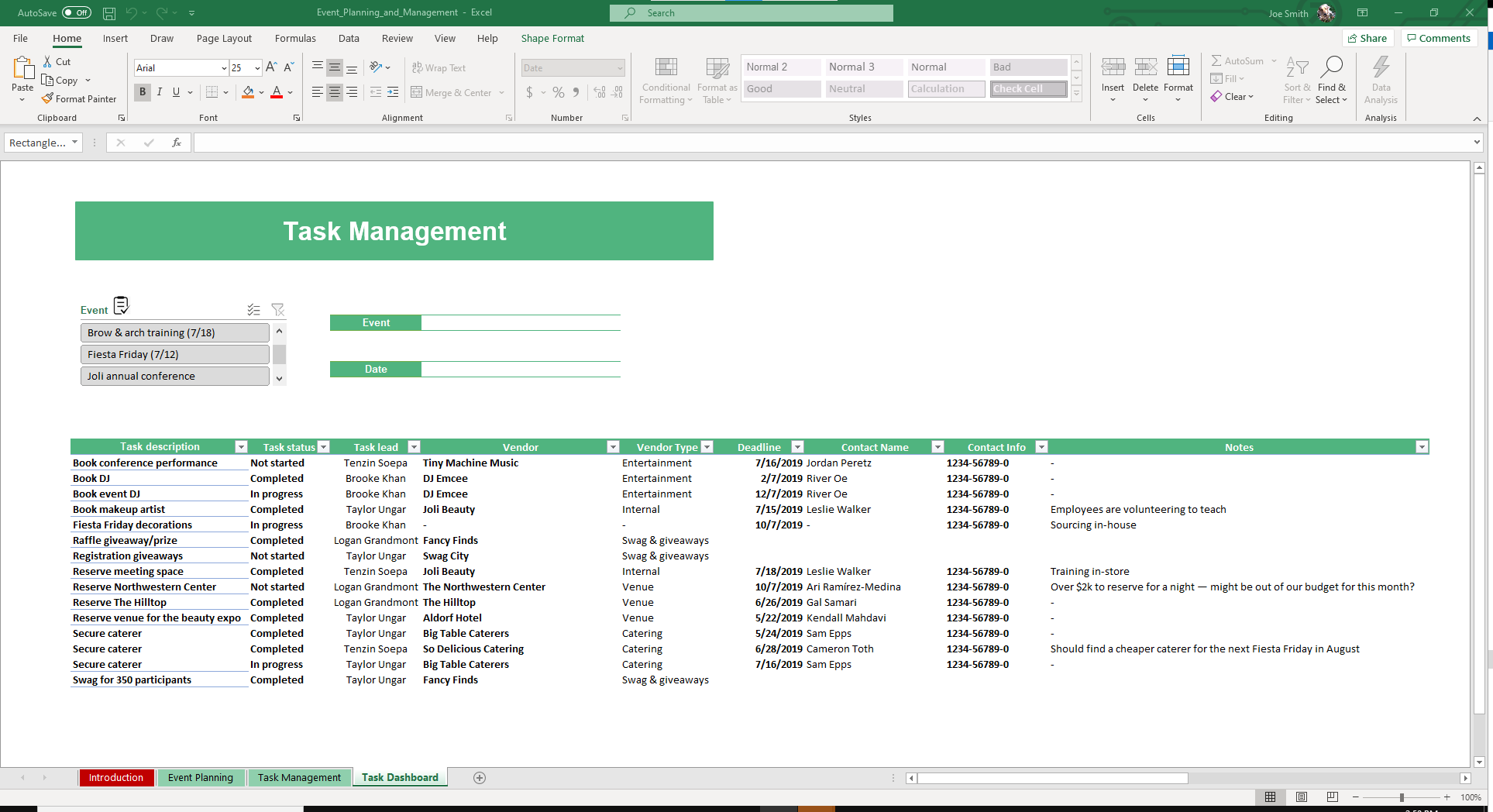 Event Planning Excel And Google Sheets Template Simple Sheets