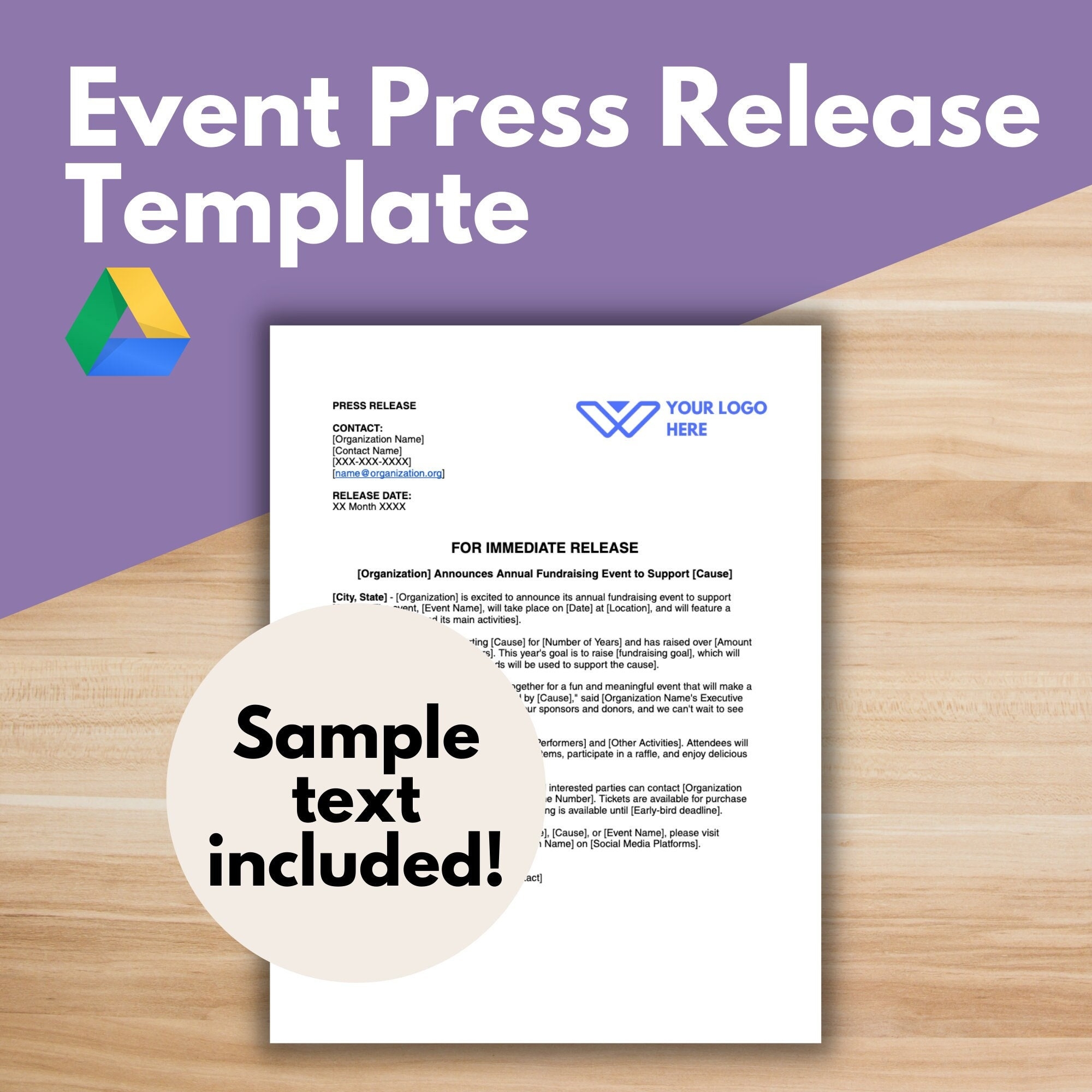 EVENT PRESS RELEASE Template Nonprofit Press Release Nonprofit Template Charity Press Release Corporate Sponsor Editable Media Press Etsy UK