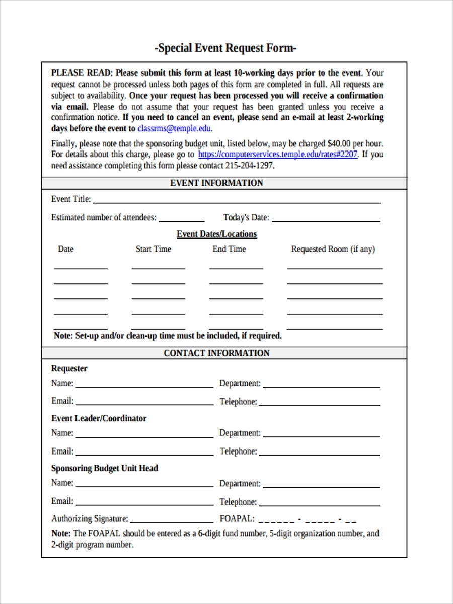 Event Request Form Template Word Business Plan Templates