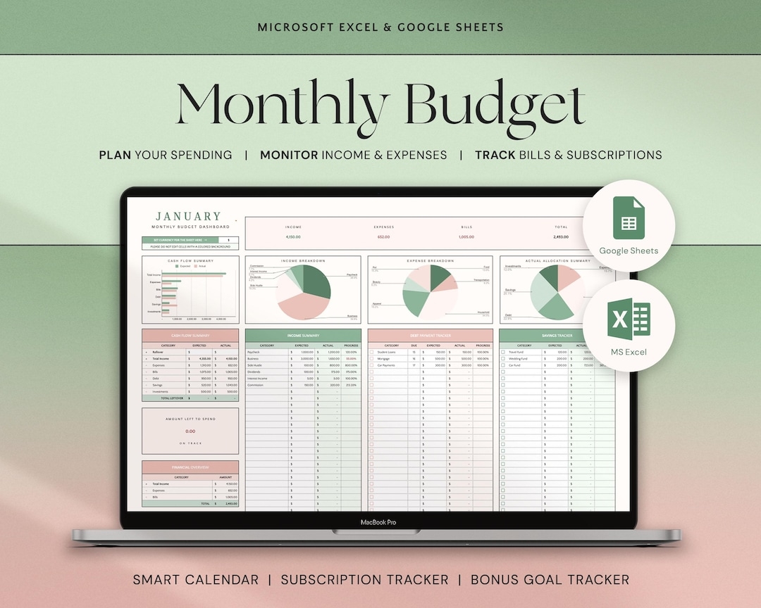 Excel Monthly Budget Template Google Sheets Budget Planner Template Finance Tracker Budget Spreadsheet Financial Planner Expense Tracker Etsy UK