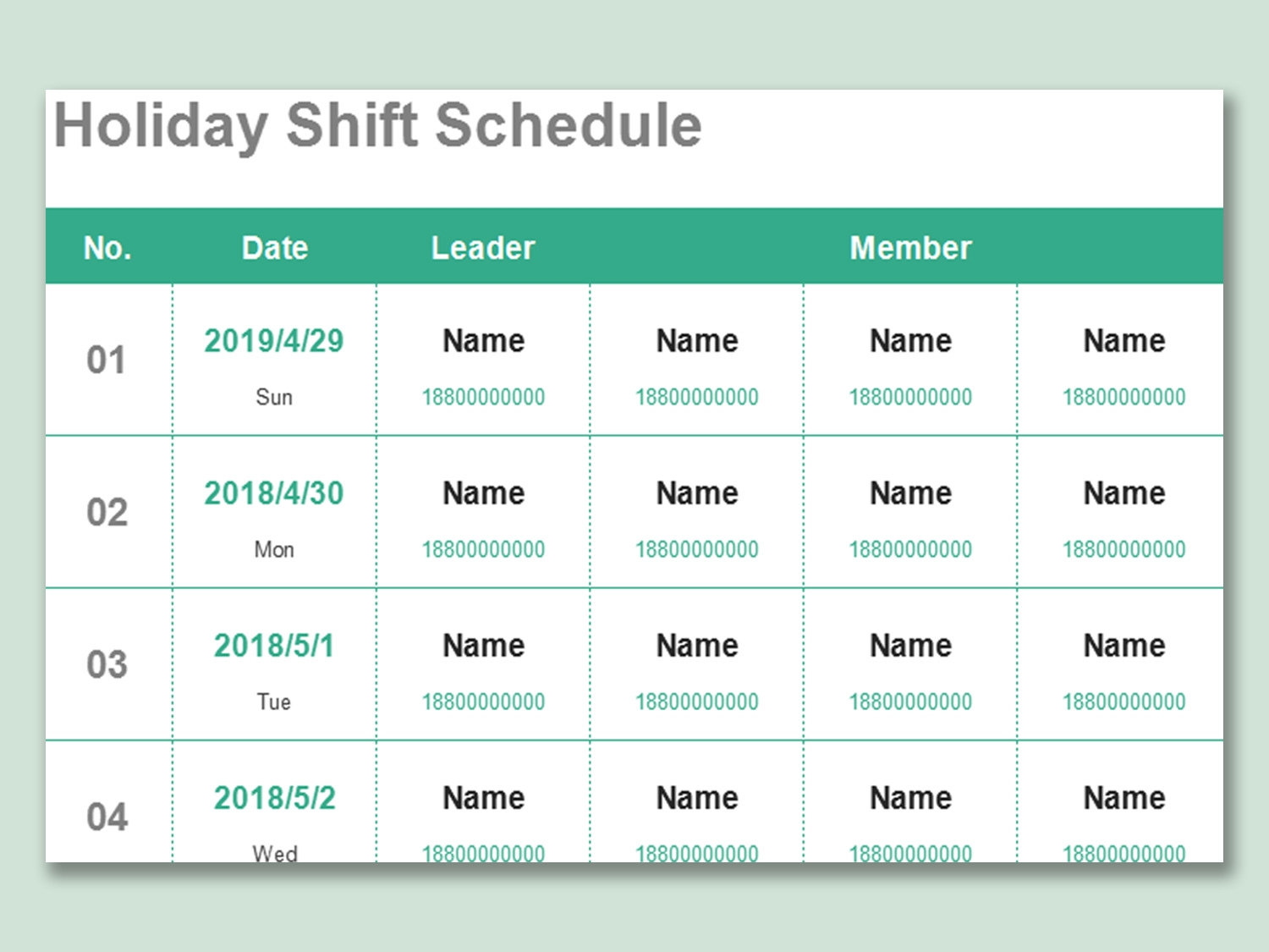EXCEL Of Holiday Shift Schedule xlsx WPS Free Templates