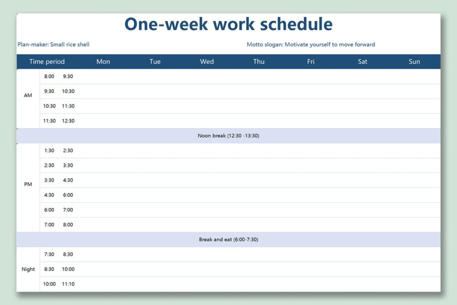 EXCEL Of One week Work Schedule xlsx WPS Free Templates
