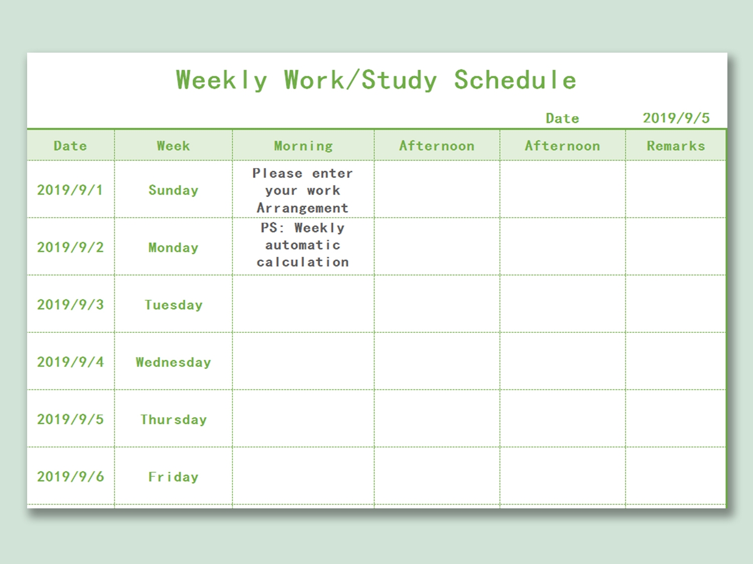 EXCEL Of Weekly Study Schedule xlsx WPS Free Templates
