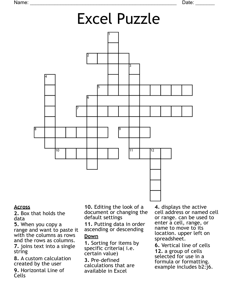 Excel Puzzle Crossword WordMint