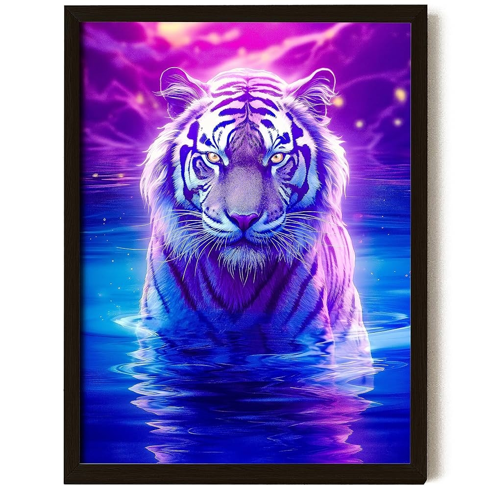 EXCOOL CLUB Large Tiger Wall Art 12x16 Colorful Tiger Poster Tiger Head Wall Decor Neon Tiger Art Print Painting Modern Wild Animal Pictures Wildlife Decor For Home Bedroom Decorations UNFRAMED 