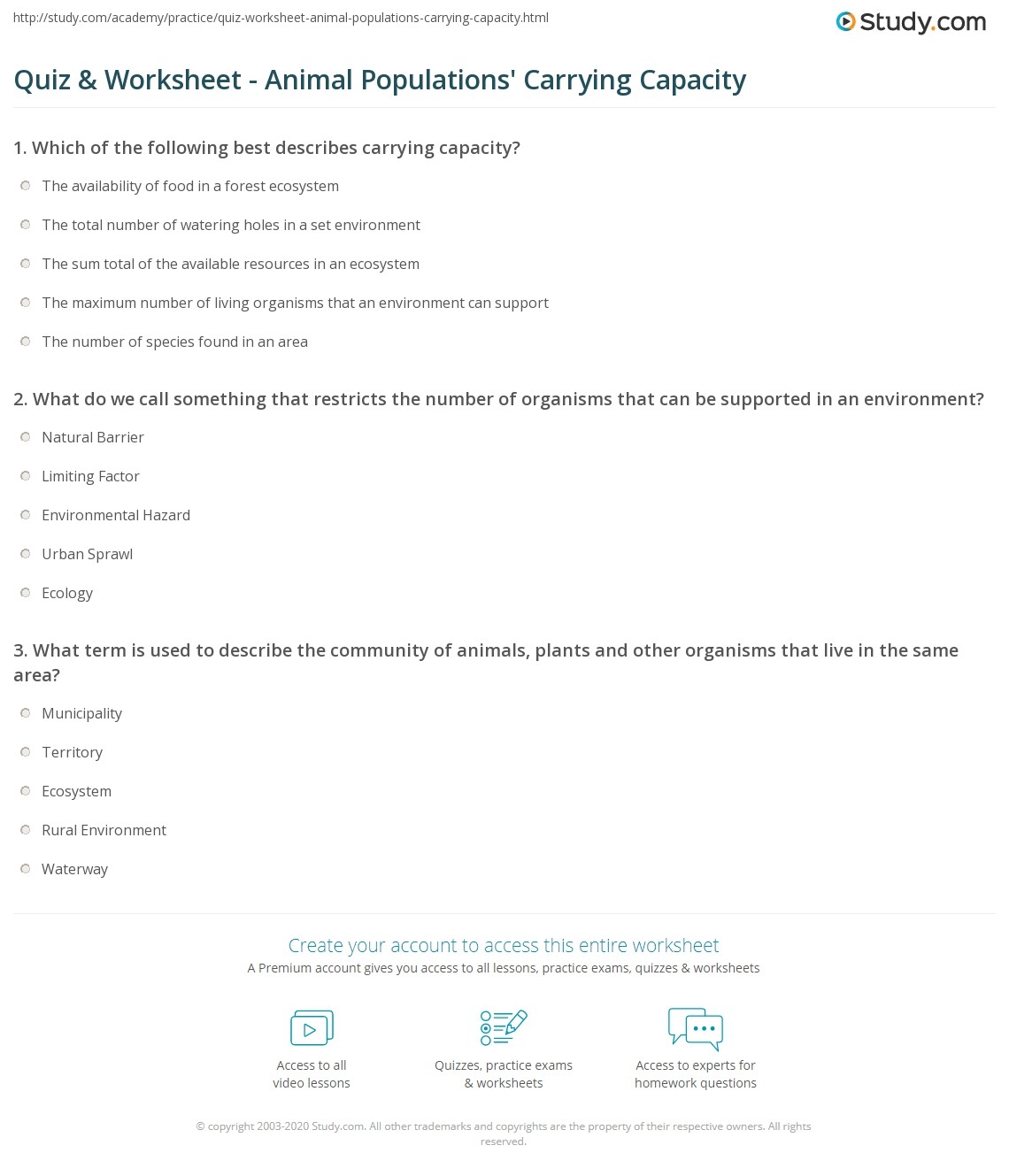 limiting factors and carrying capacity worksheet
