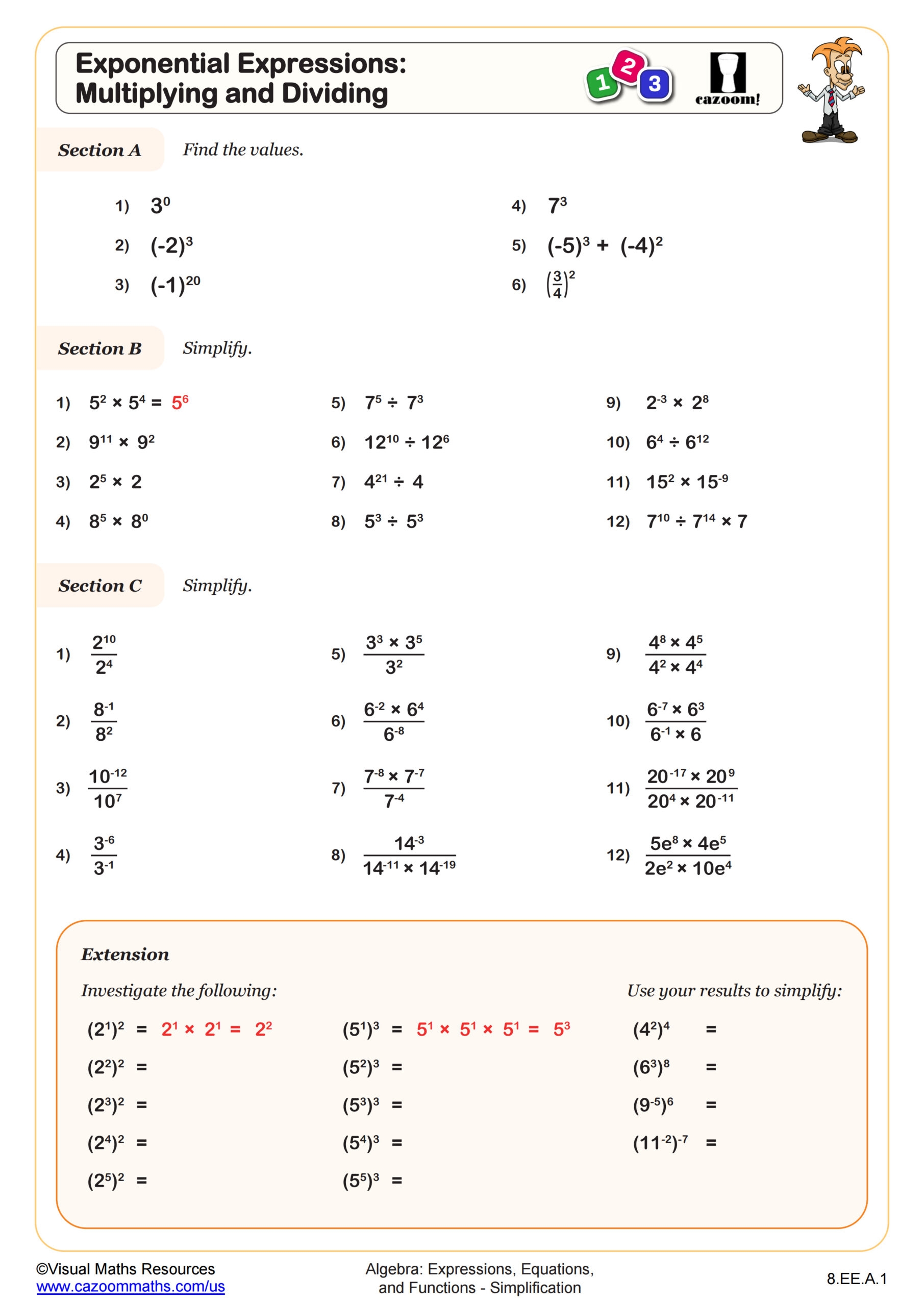 exponent worksheet pdf